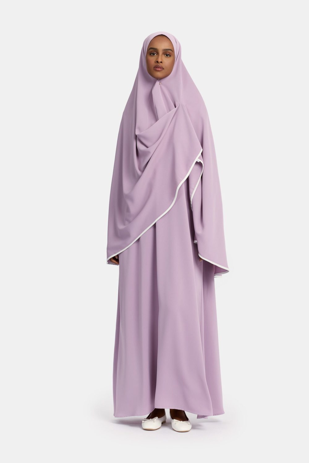 Magnet abaya and khimar set Orchid/White