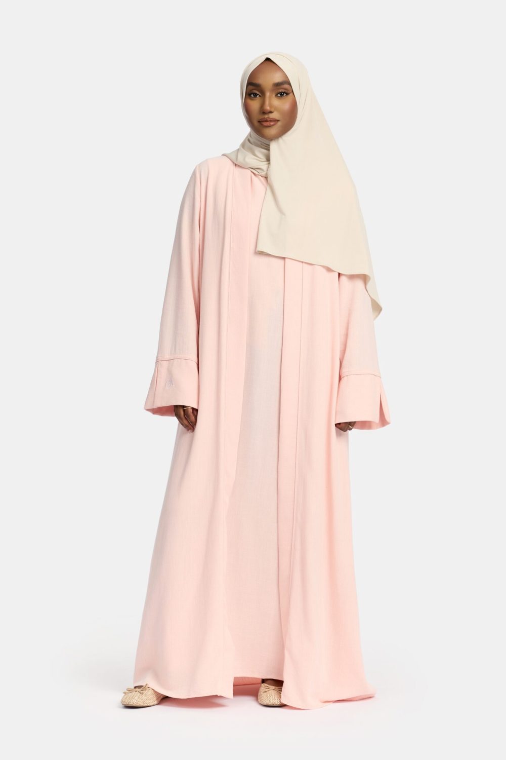 Linen kimono and abaya set Light Pink - Afbeelding 2