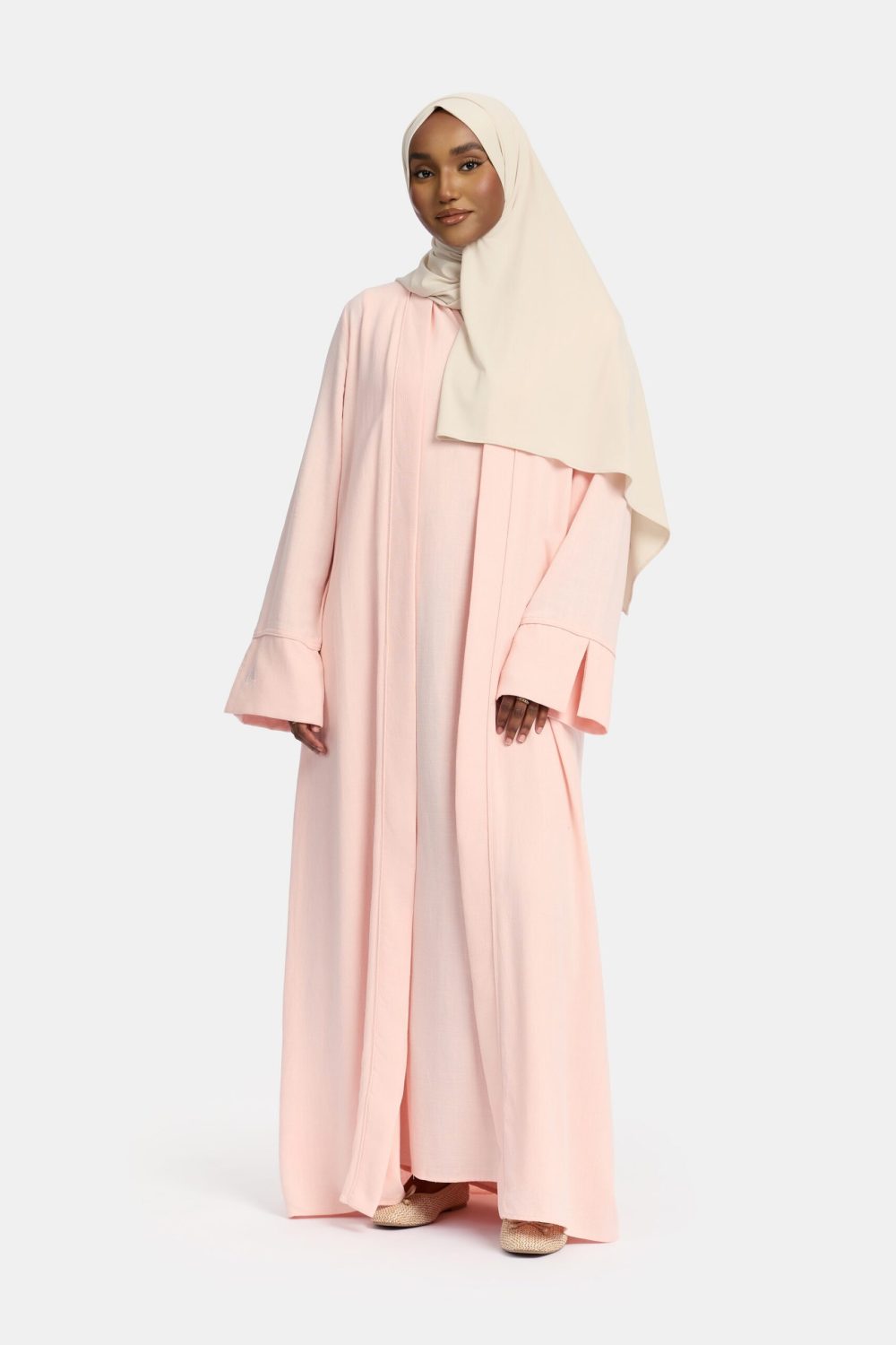 Linen kimono and abaya set Light Pink