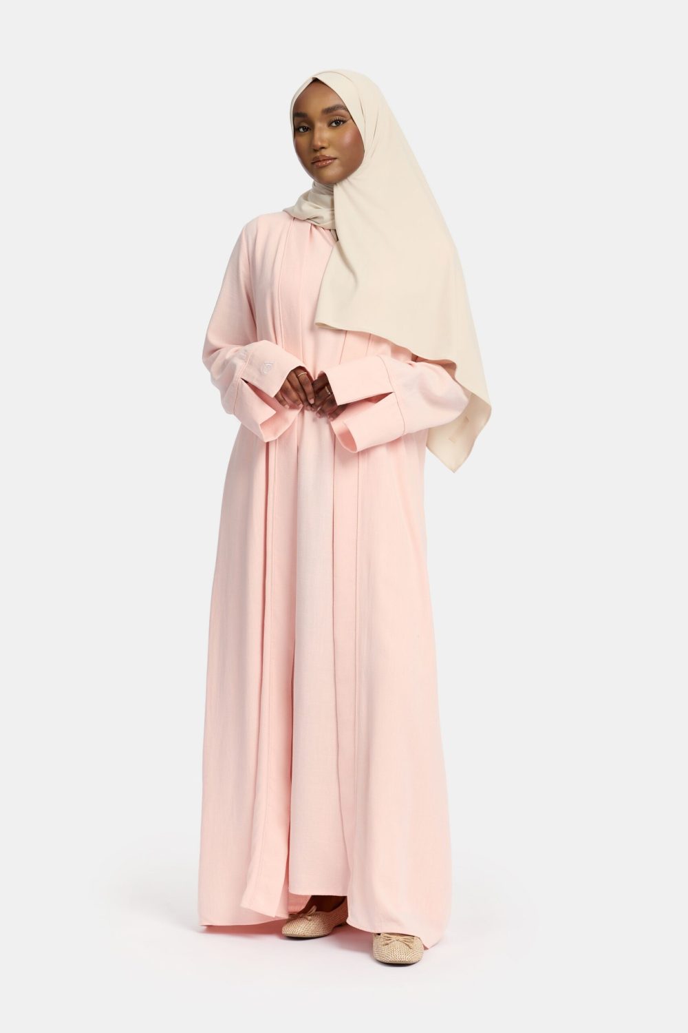 Linen kimono and abaya set Light Pink - Afbeelding 3