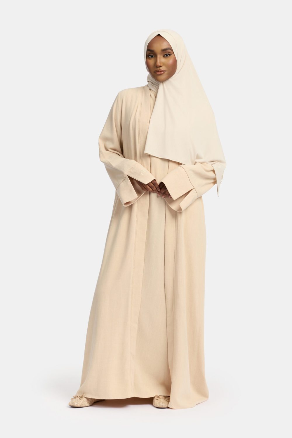 Linen kimono and abaya set Almond - Afbeelding 2
