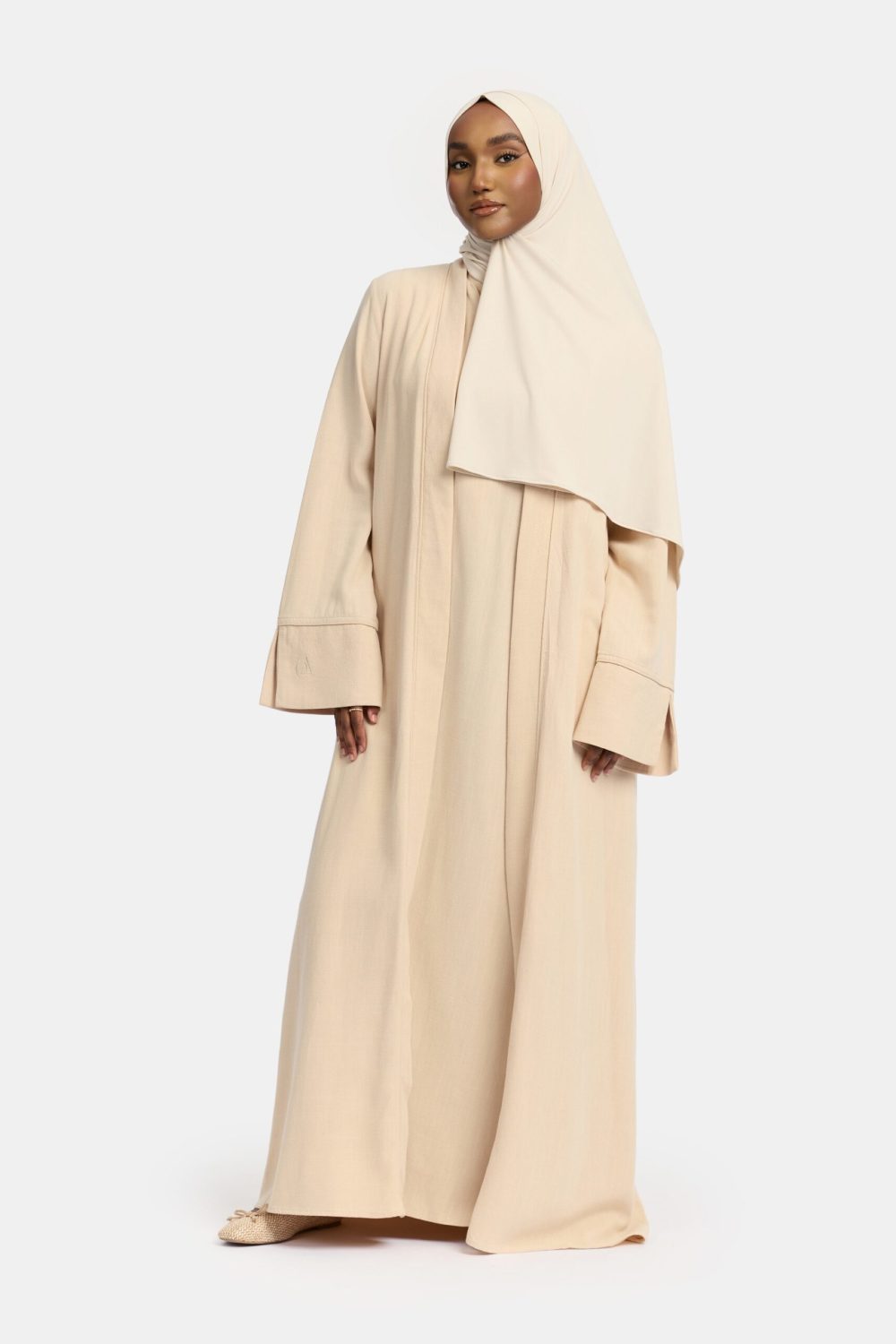 Linen kimono and abaya set Almond