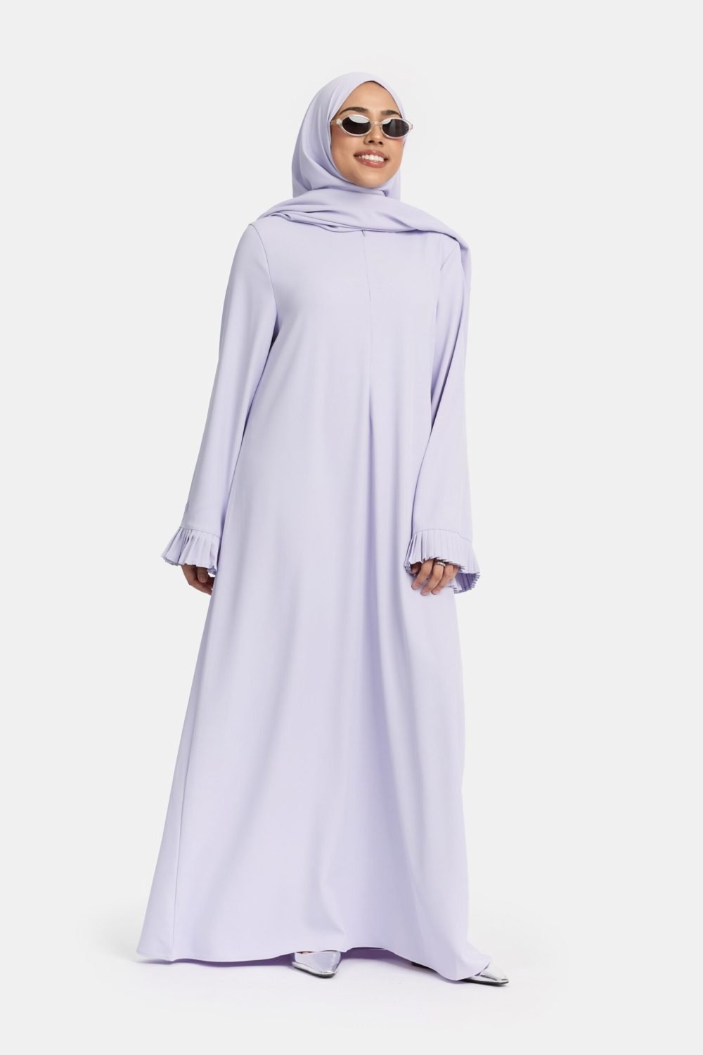 Plisse sleeve abaya Silver Blue