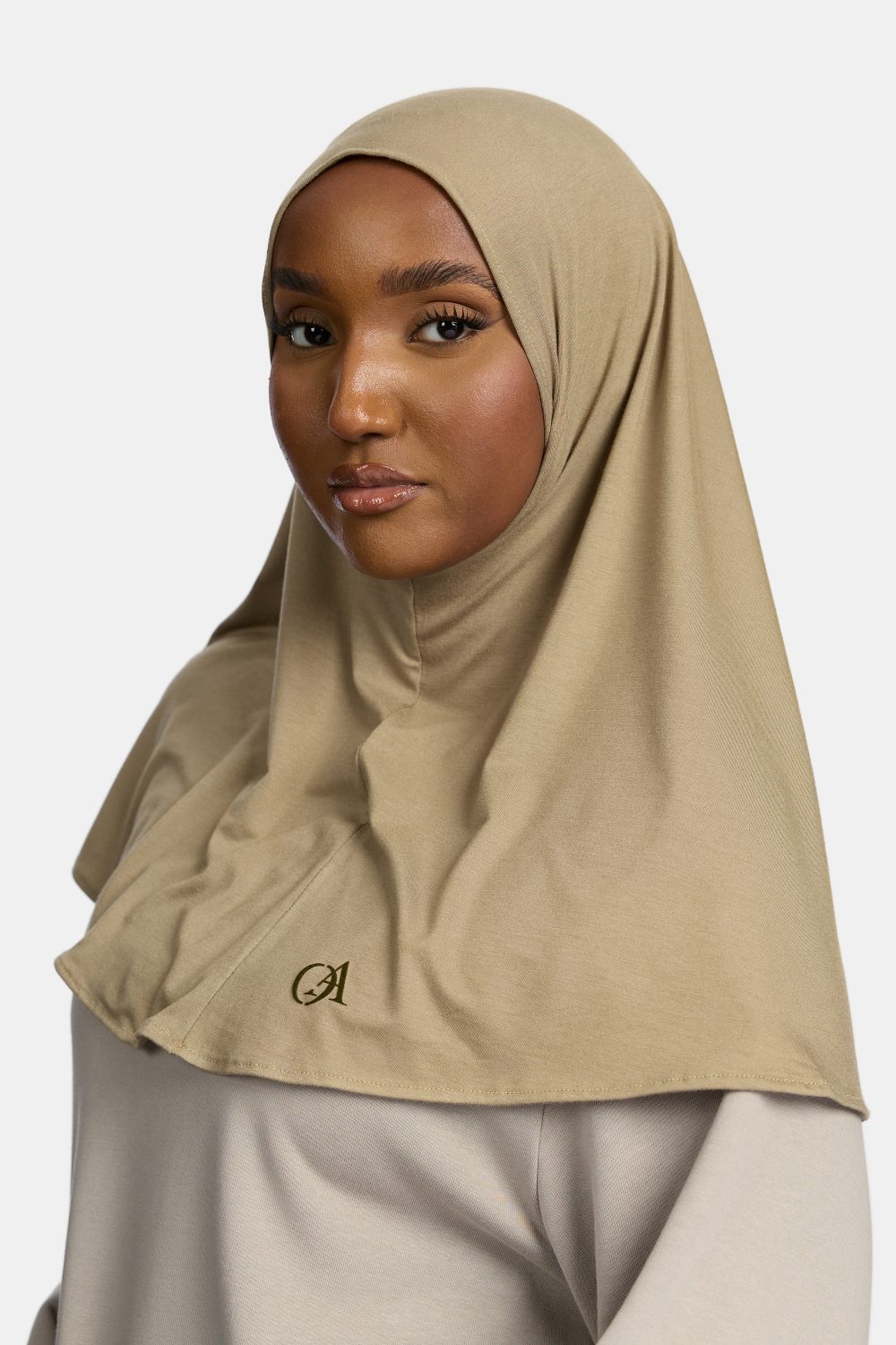 Bamboo jersey hijab Dove Khaki - Afbeelding 2