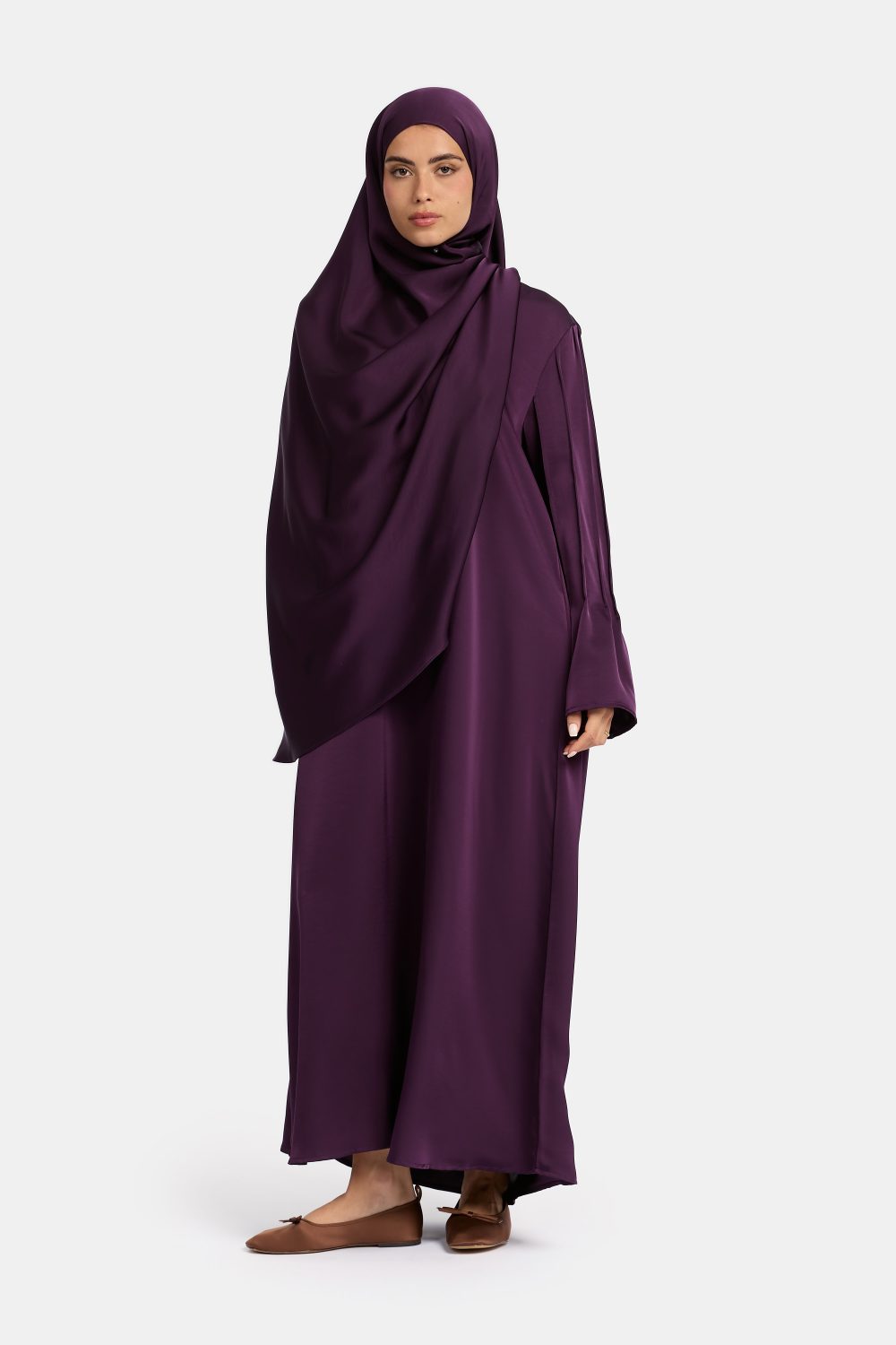Finesse satin abaya Burnt Maroon