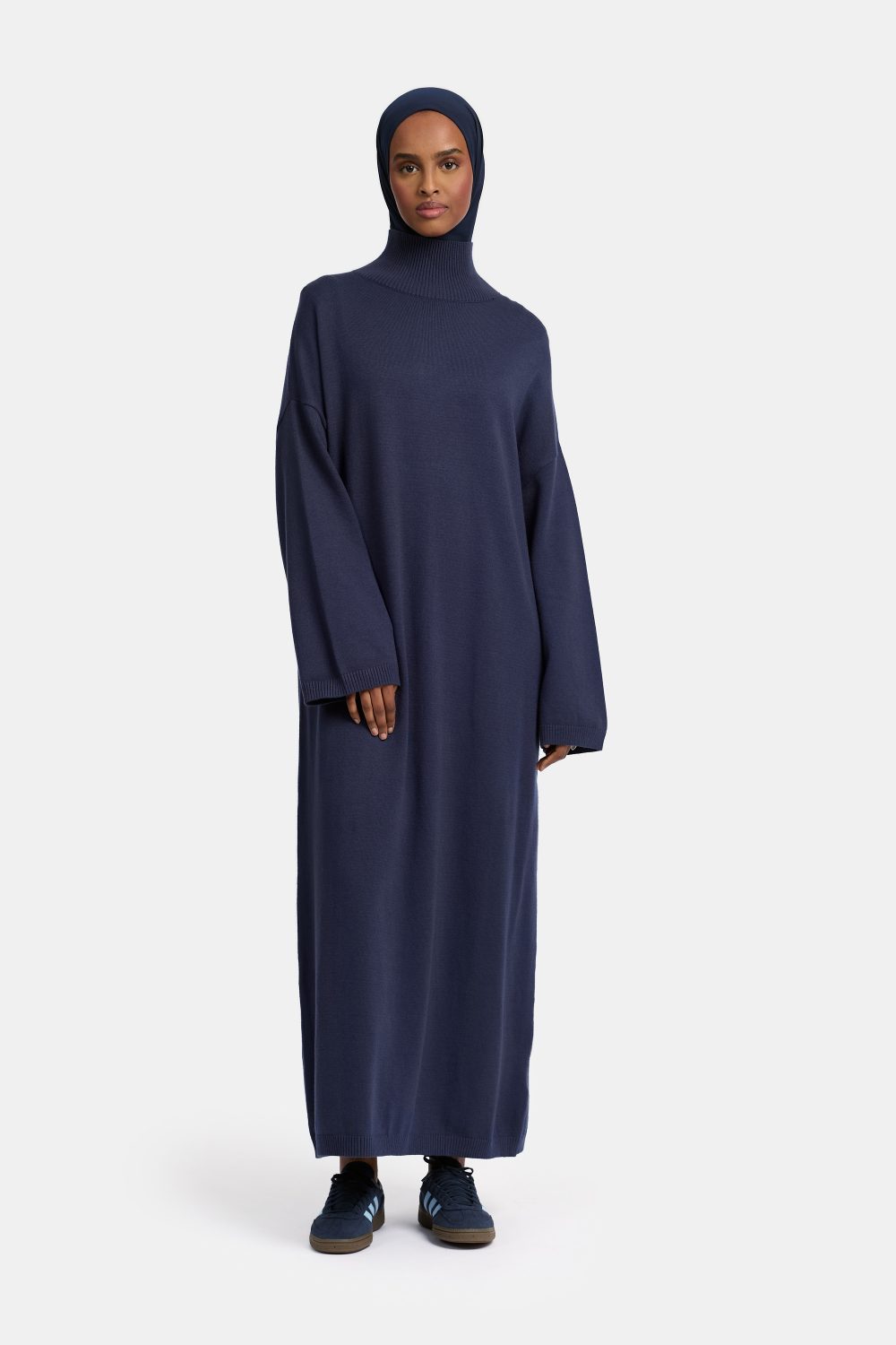 Tricot high neck abaya Dark Blue