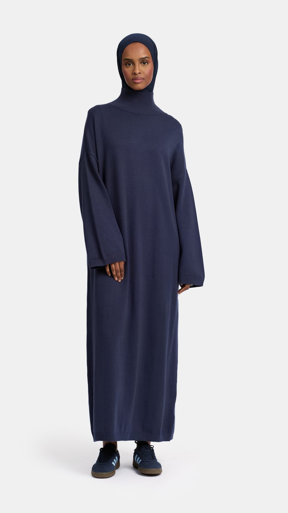 Tricot high neck abaya Dark Blue
