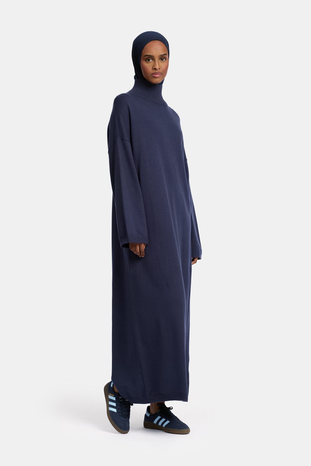 Tricot high neck abaya Dark Blue - Afbeelding 3