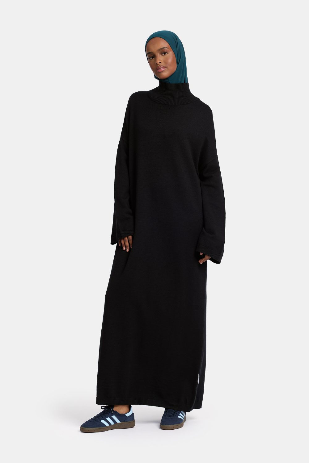 Tricot high neck abaya Black