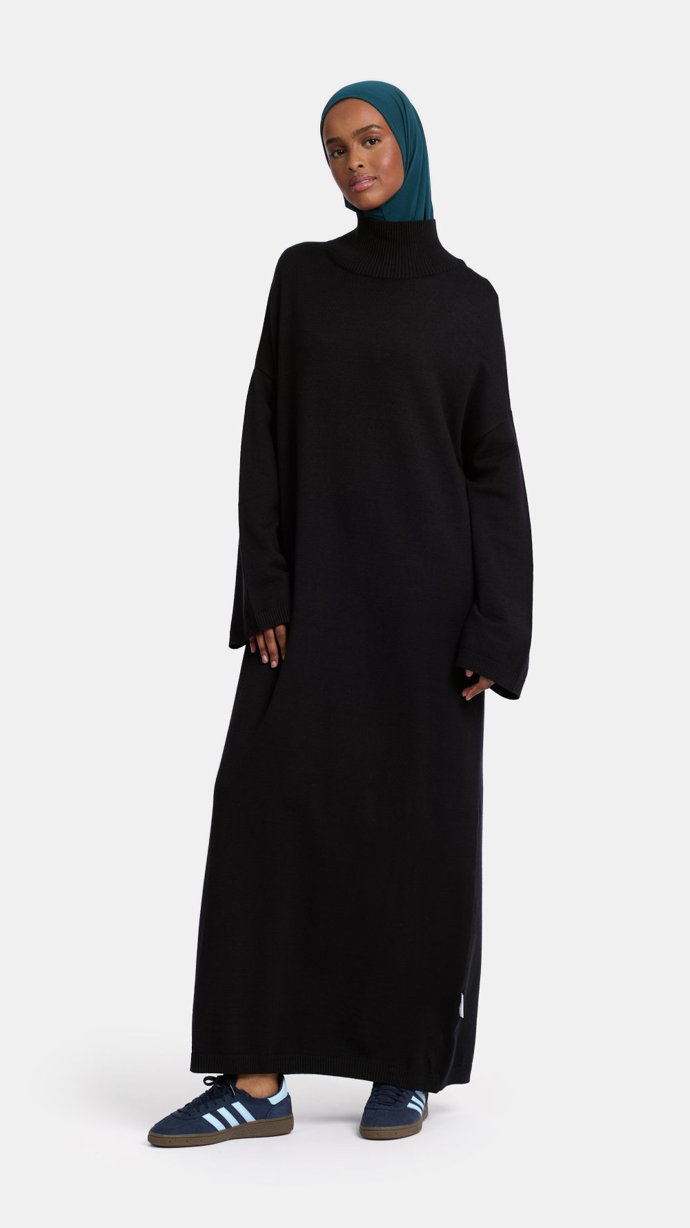 Tricot high neck abaya Black