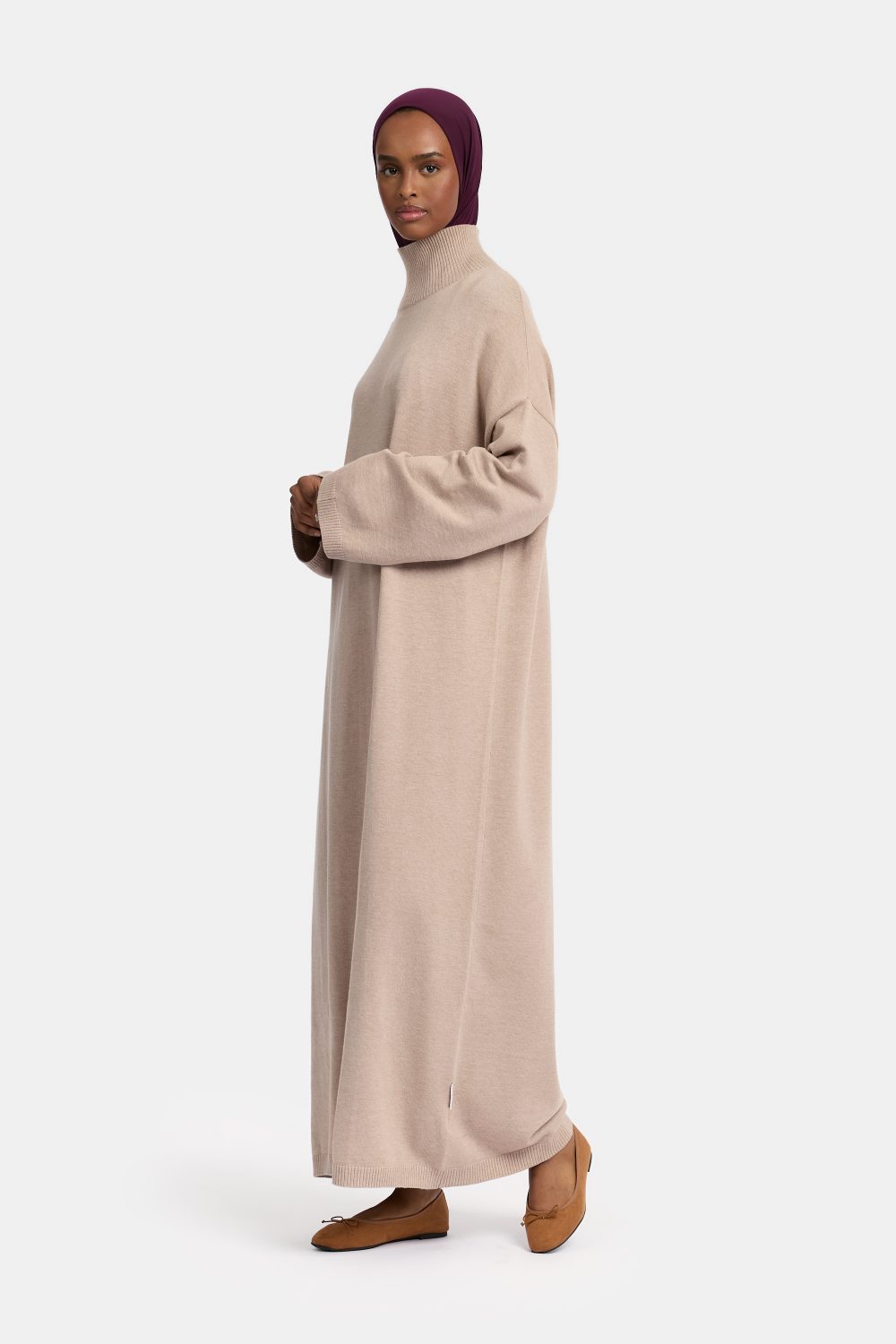 Tricot high neck abaya Pearl Oat - Afbeelding 2