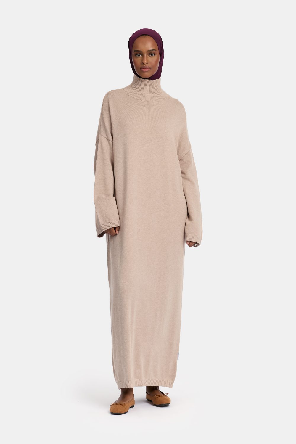 Tricot high neck abaya Pearl Oat