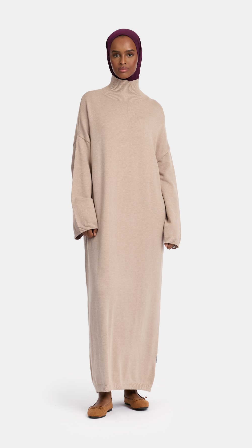Tricot high neck abaya Pearl Oat