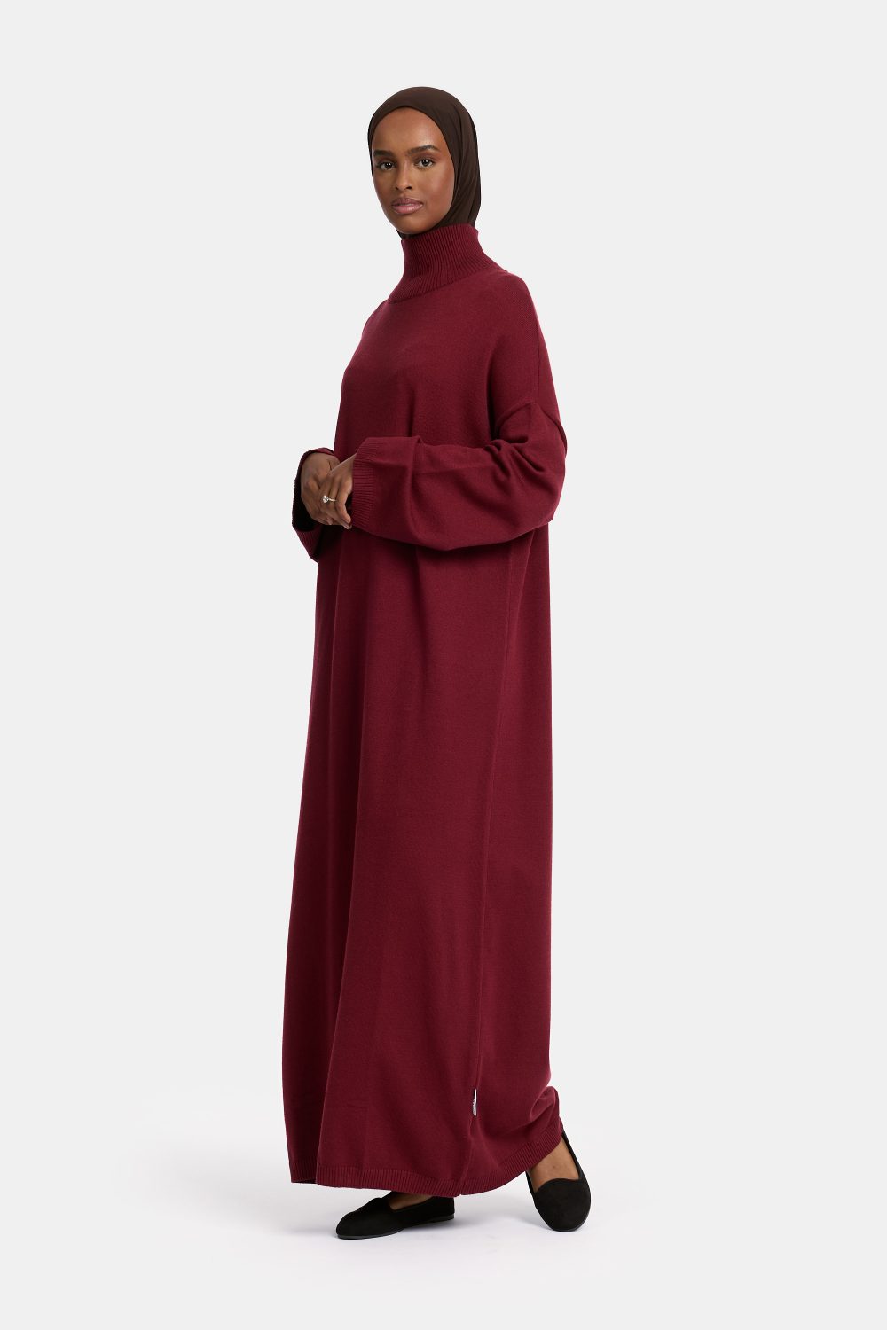 Tricot high neck abaya Burgundy - Afbeelding 3