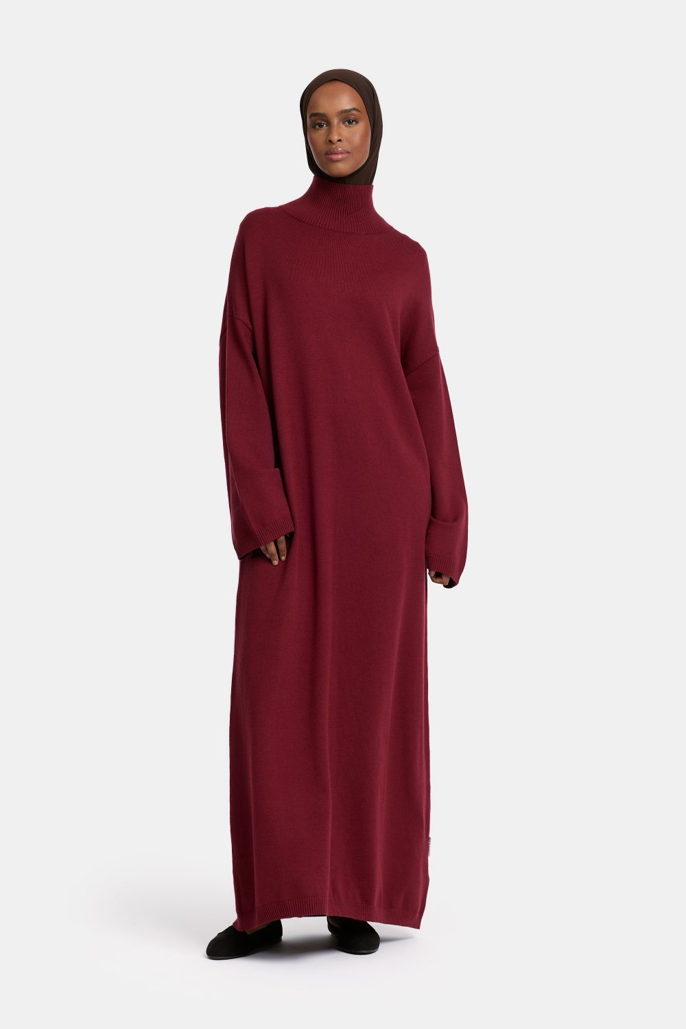 Tricot high neck abaya Burgundy - Afbeelding 2