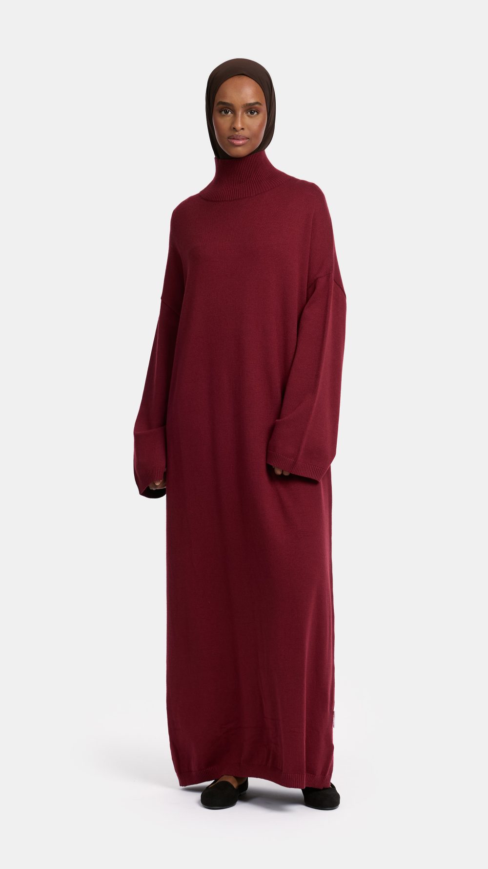 Tricot high neck abaya Burgundy