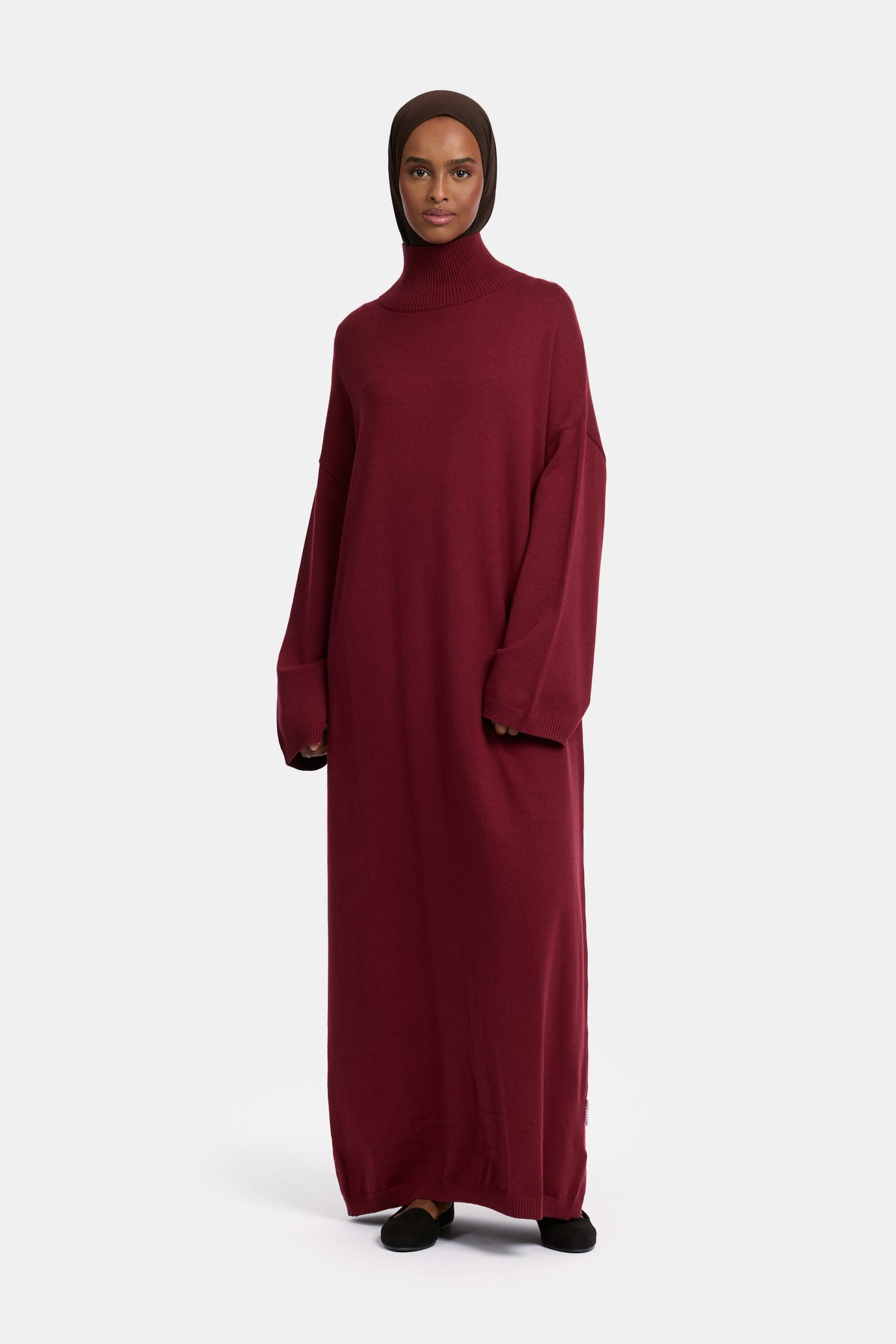 Tricot high neck abaya Burgundy
