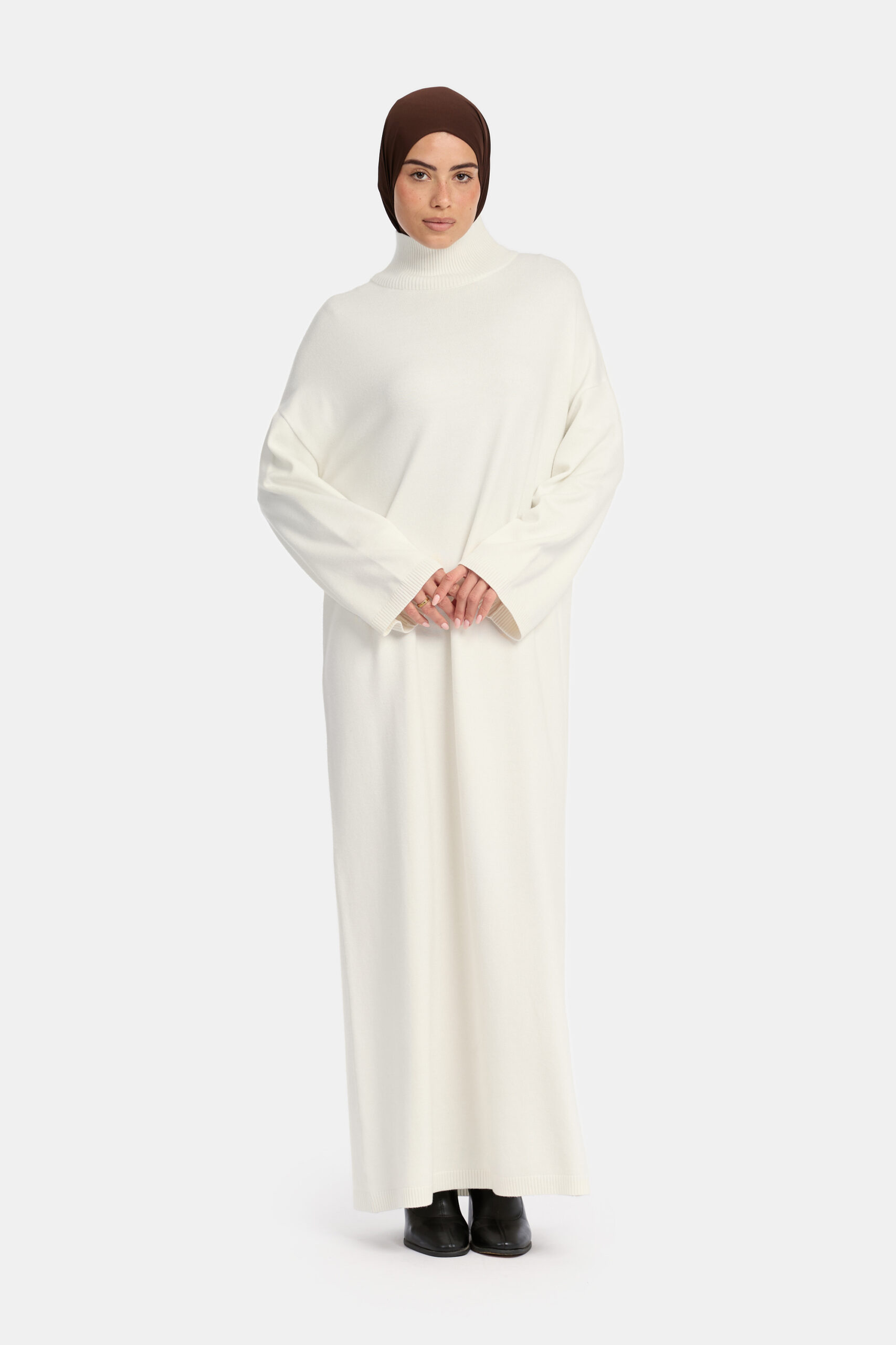 Tricot high neck abaya Off White