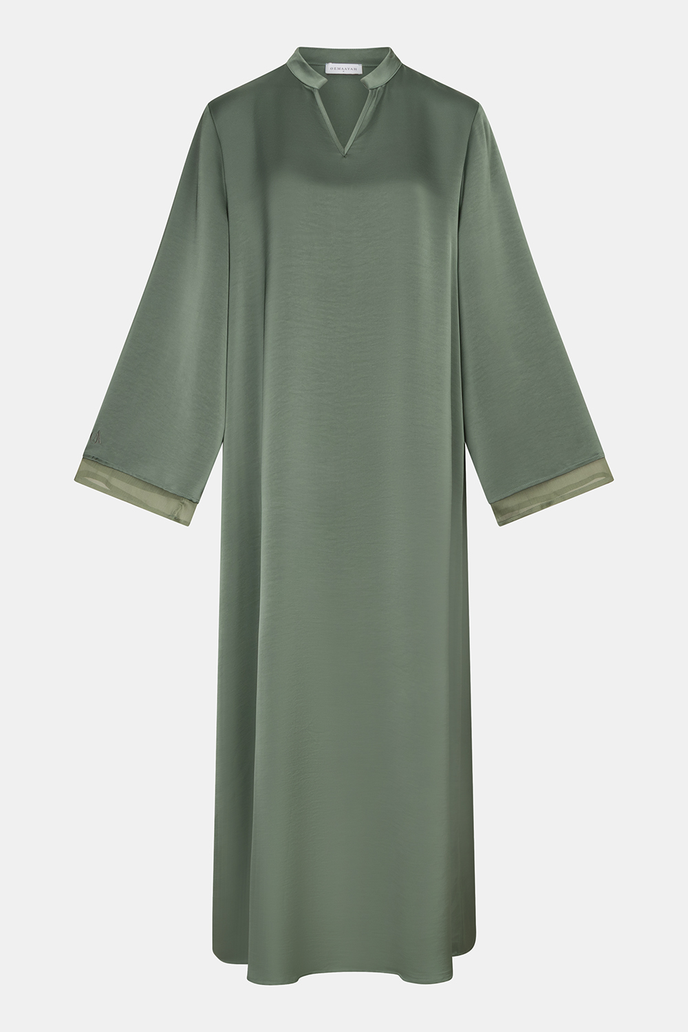 Double sleeve satin abaya Ash Sage