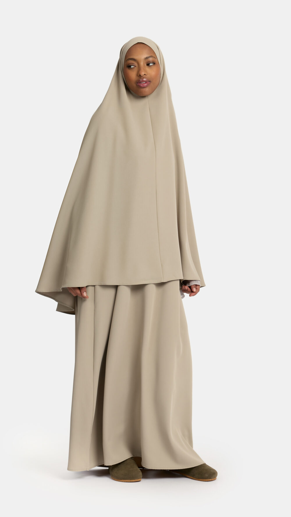 Heup khimar Sage Taupe (Double sleeve)