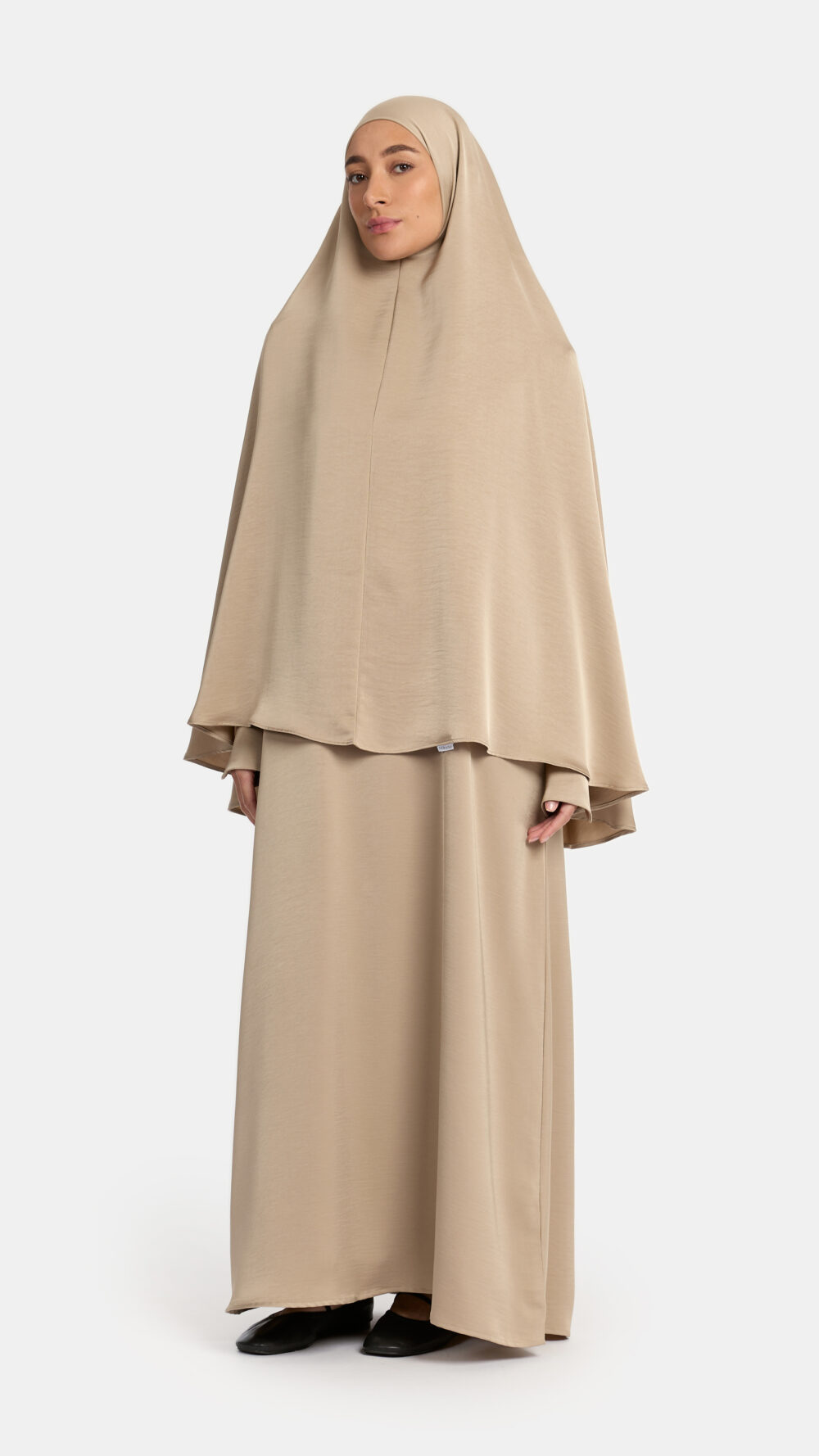 Heup khimar Satin Taupe (Button sleeve)