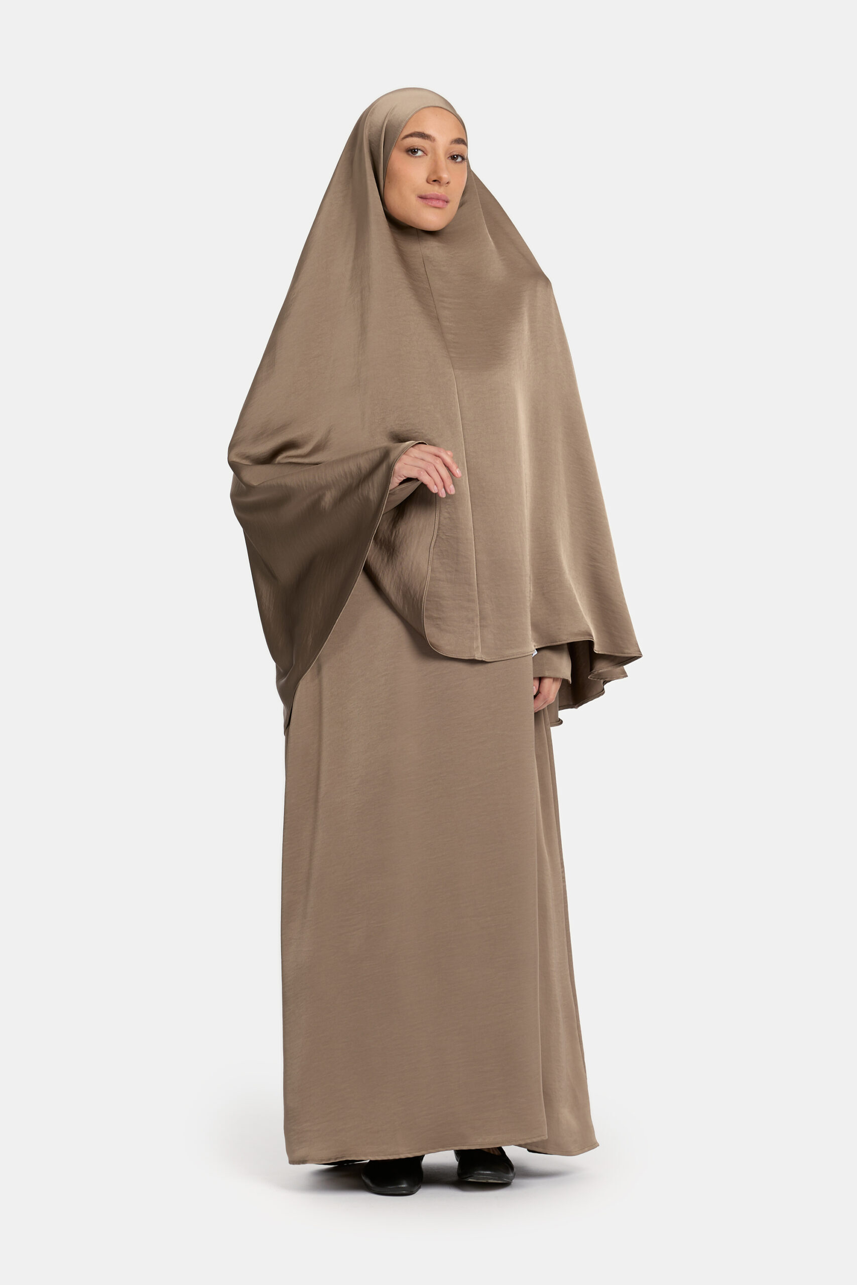Heup khimar Satin Ash Taupe (Button sleeve) - Afbeelding 2