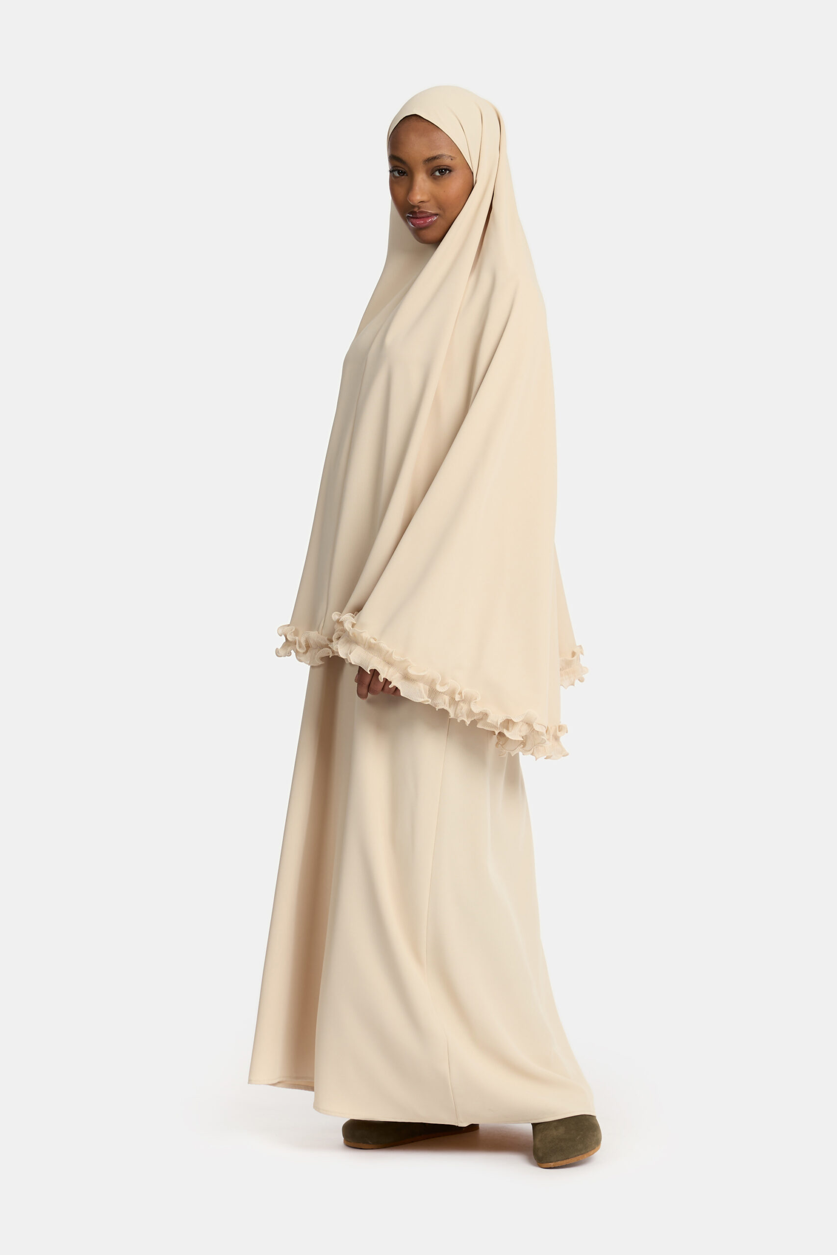 Wrinkle chiffon khimar Beige - Afbeelding 2