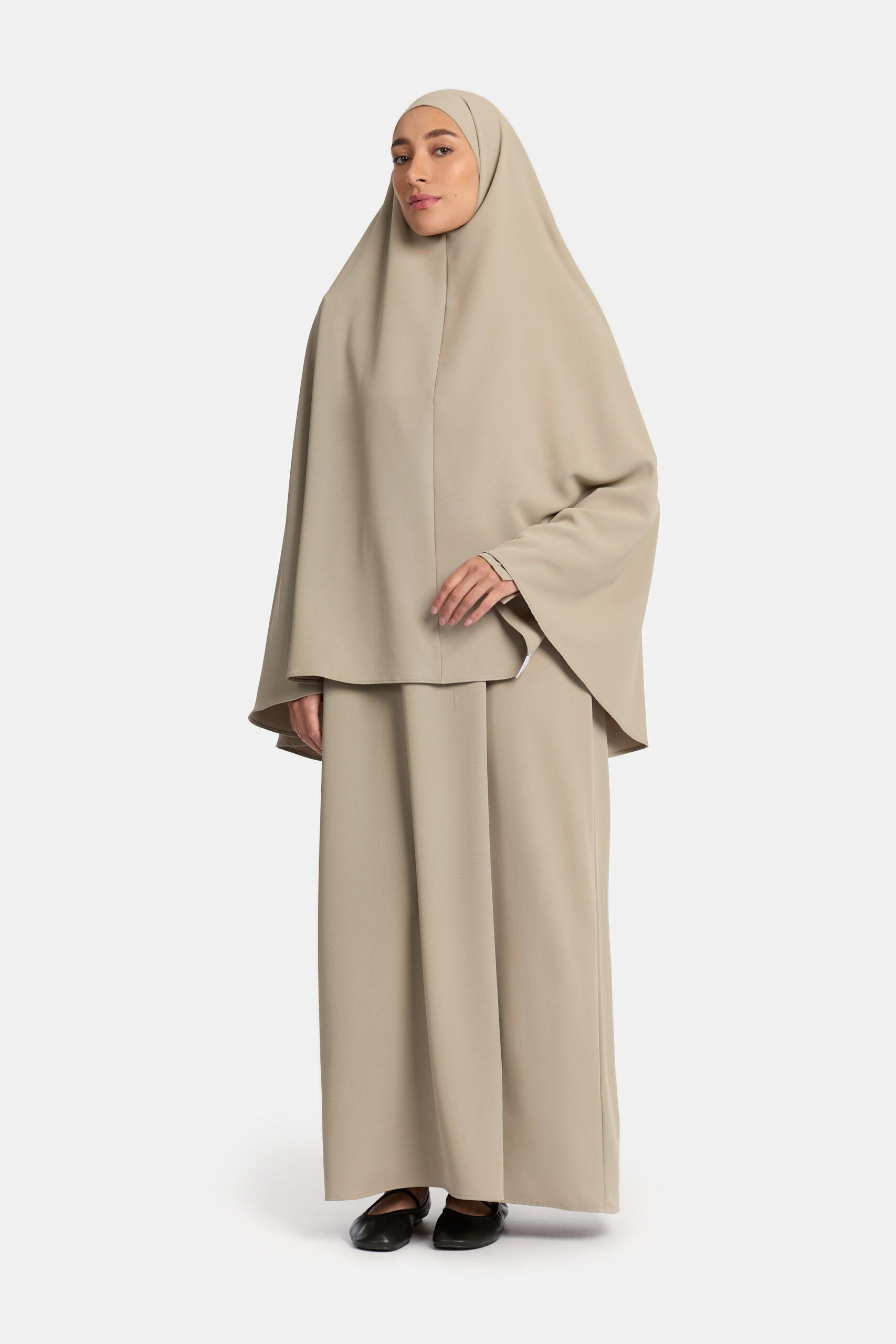 Heup khimar Sage Taupe (Button sleeve)