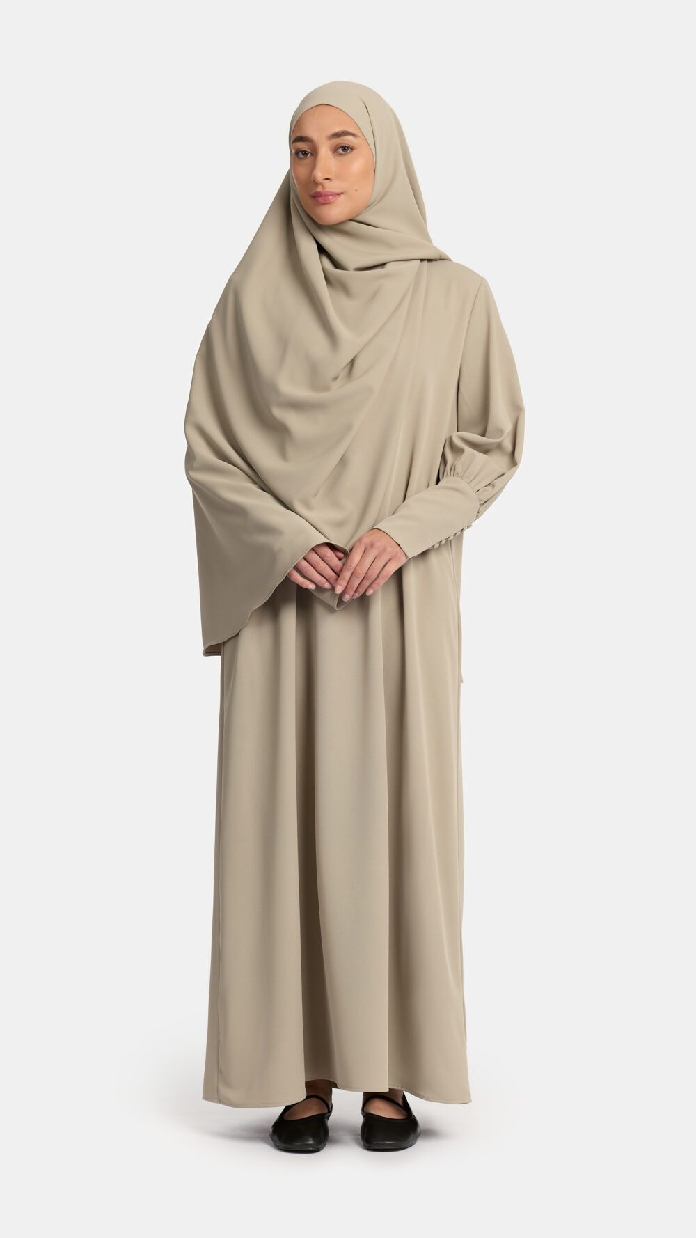 Button sleeve abaya Sage Taupe
