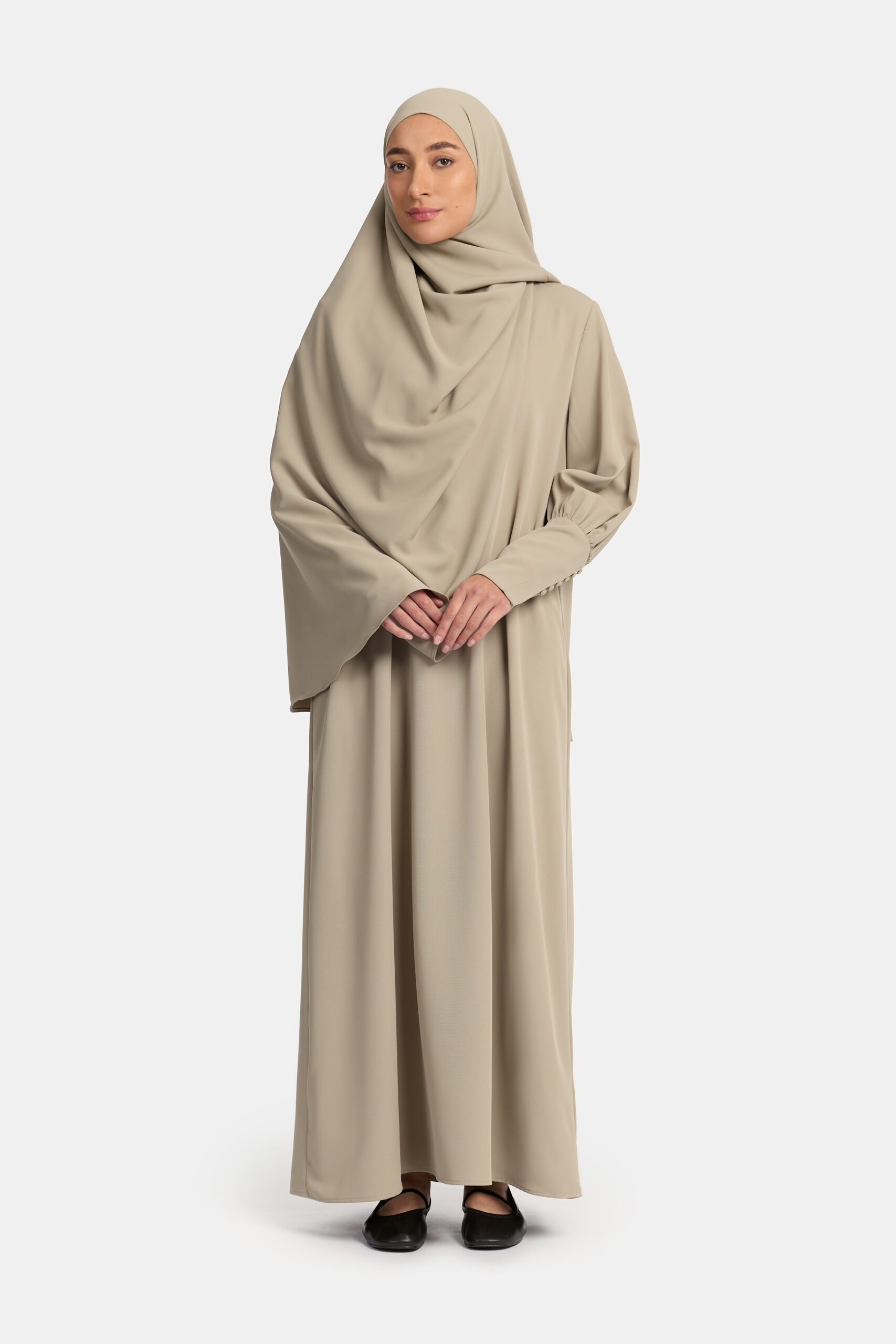 Button sleeve abaya Sage Taupe