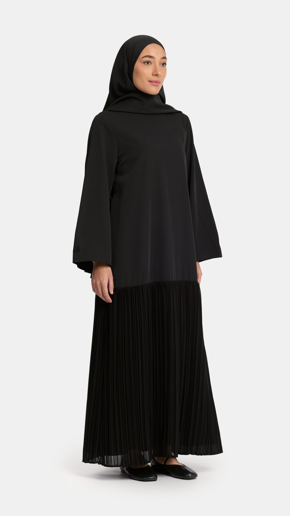 Pleated skirt abaya Black