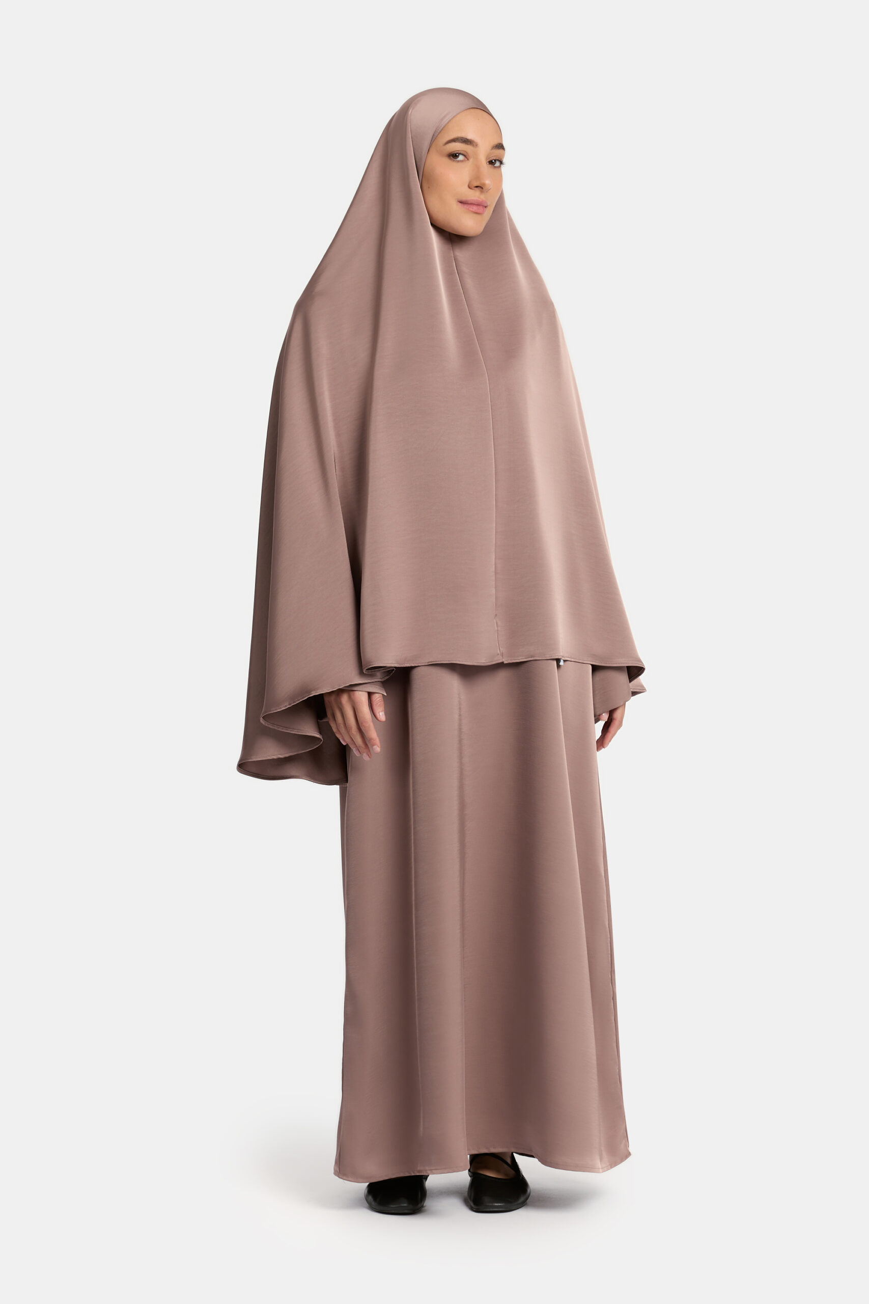 Heup Khimar Satin Dessert Taupe (split flare) - Afbeelding 2