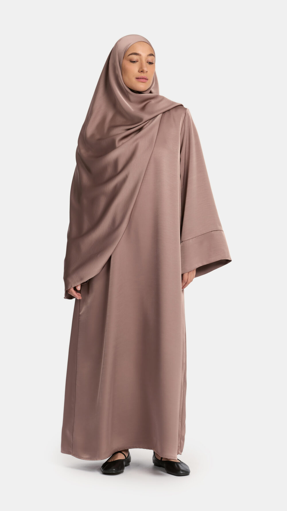 Satin Split flare abaya Dessert Taupe