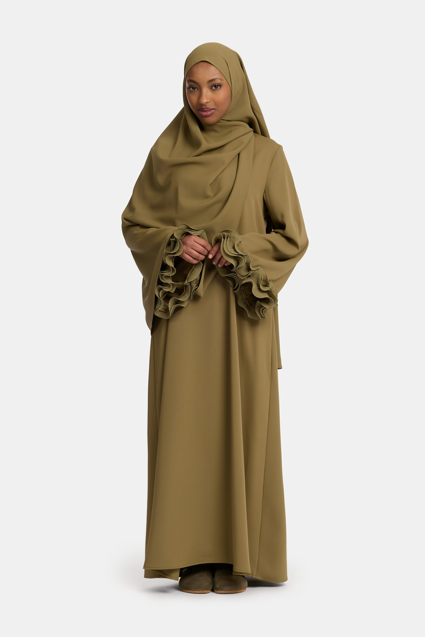 Wrinkle chiffon abaya Moss Khaki - Afbeelding 2