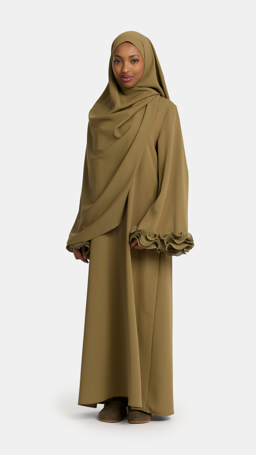 Wrinkle chiffon abaya Moss Khaki