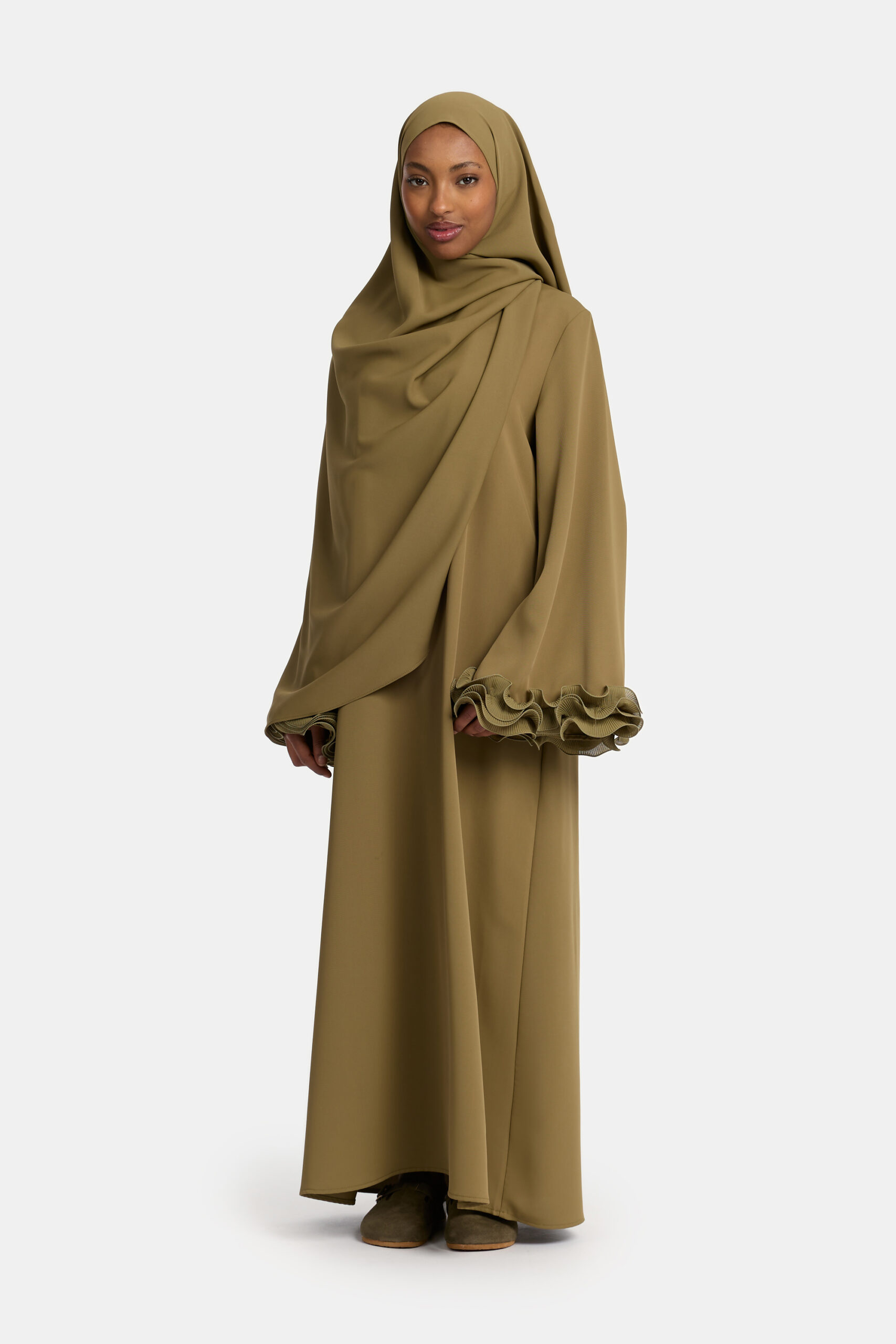Wrinkle chiffon abaya Moss Khaki