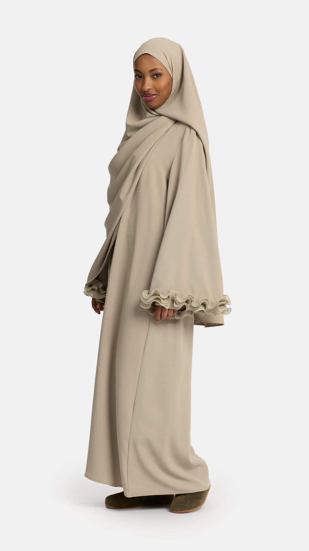 Wrinkle chiffon abaya Sage Taupe