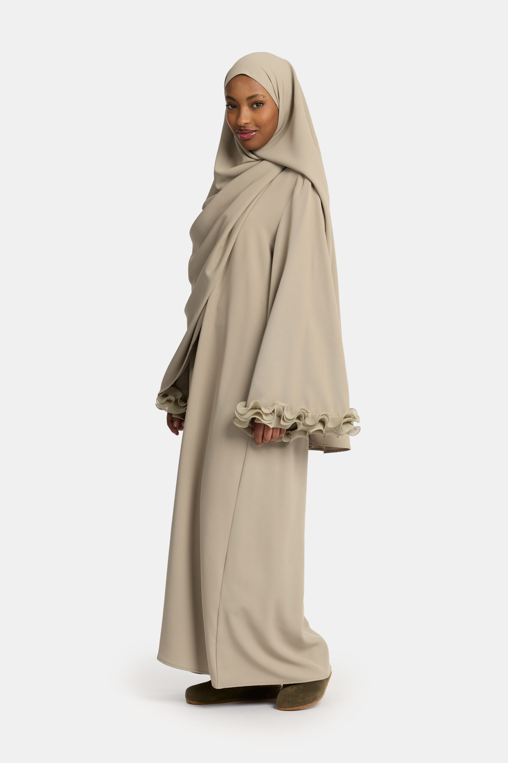 Wrinkle chiffon abaya Sage Taupe