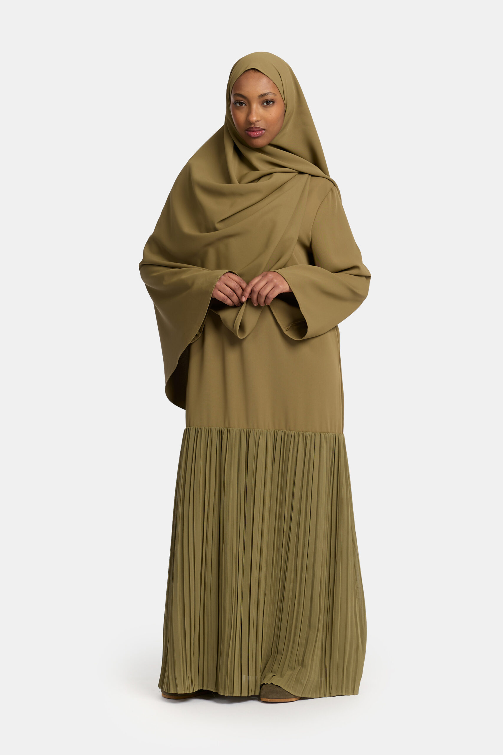 Pleated skirt abaya Moss Khaki