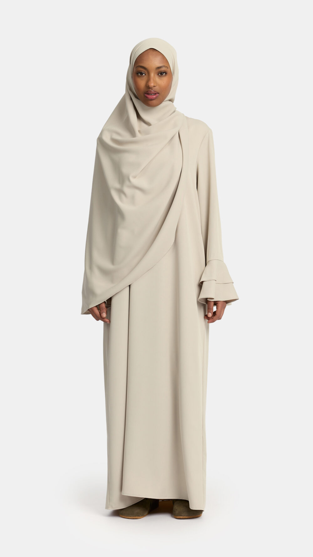 Double cute sleeve abaya Fossil Grey