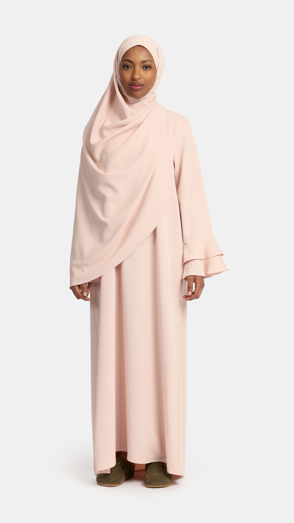 Double cute sleeve abaya Baby Blush
