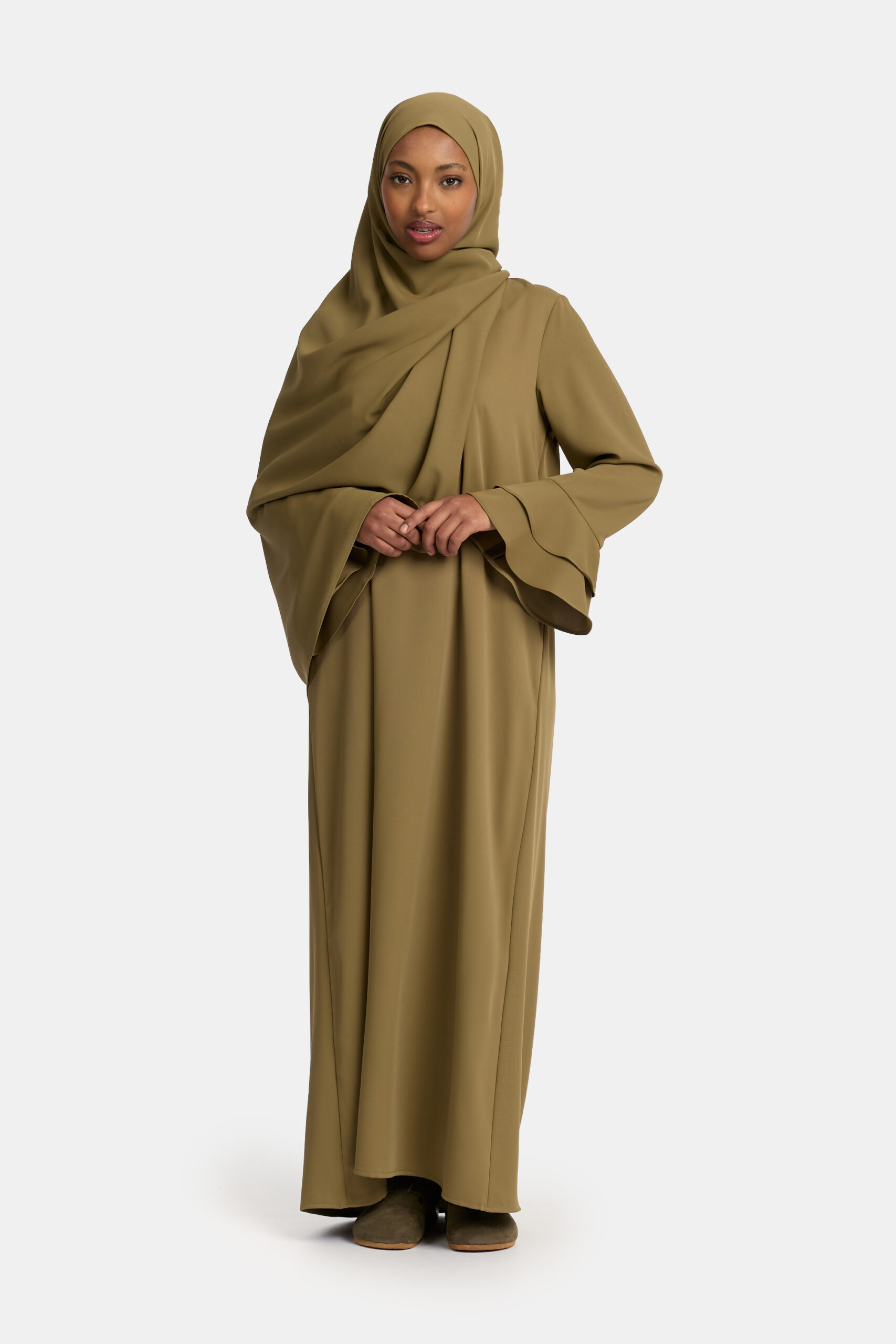Double cute sleeve abaya Moss Khaki - Afbeelding 2
