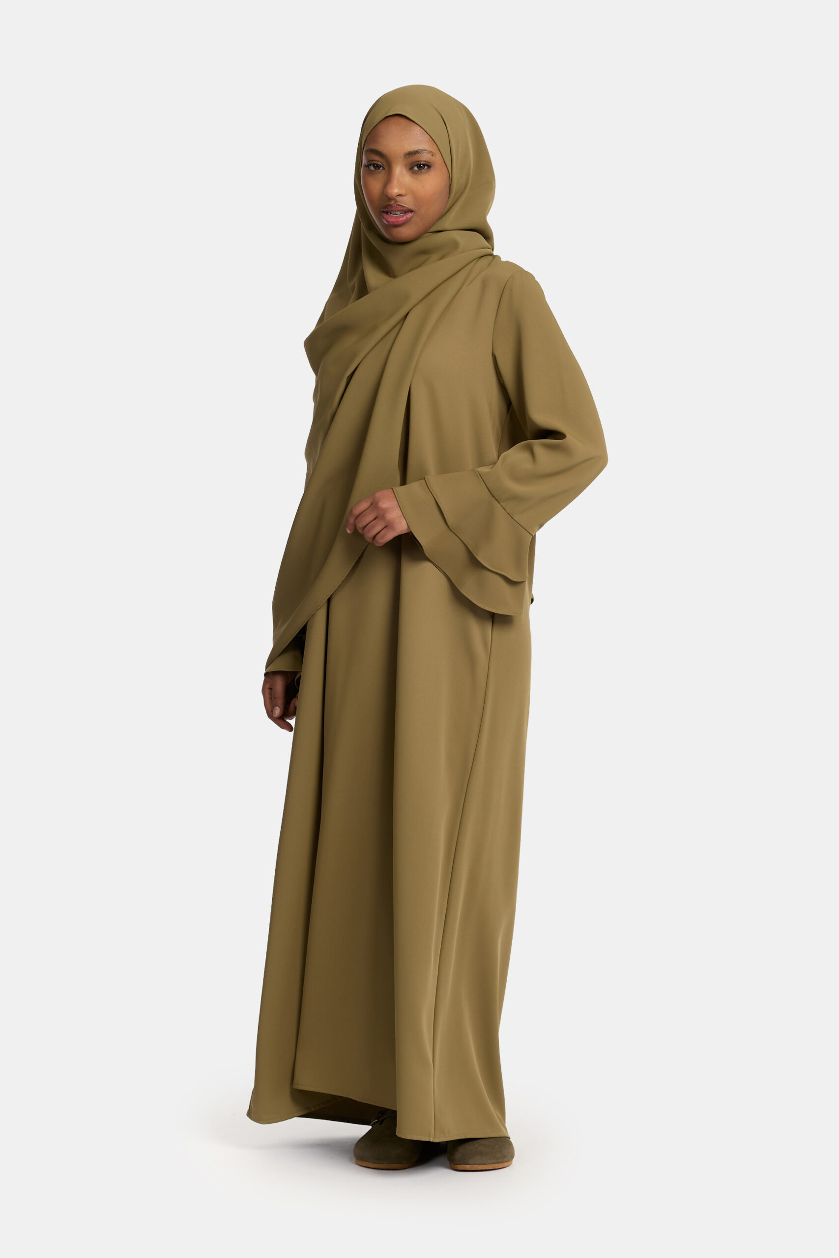 Double cute sleeve abaya Moss Khaki - Afbeelding 3