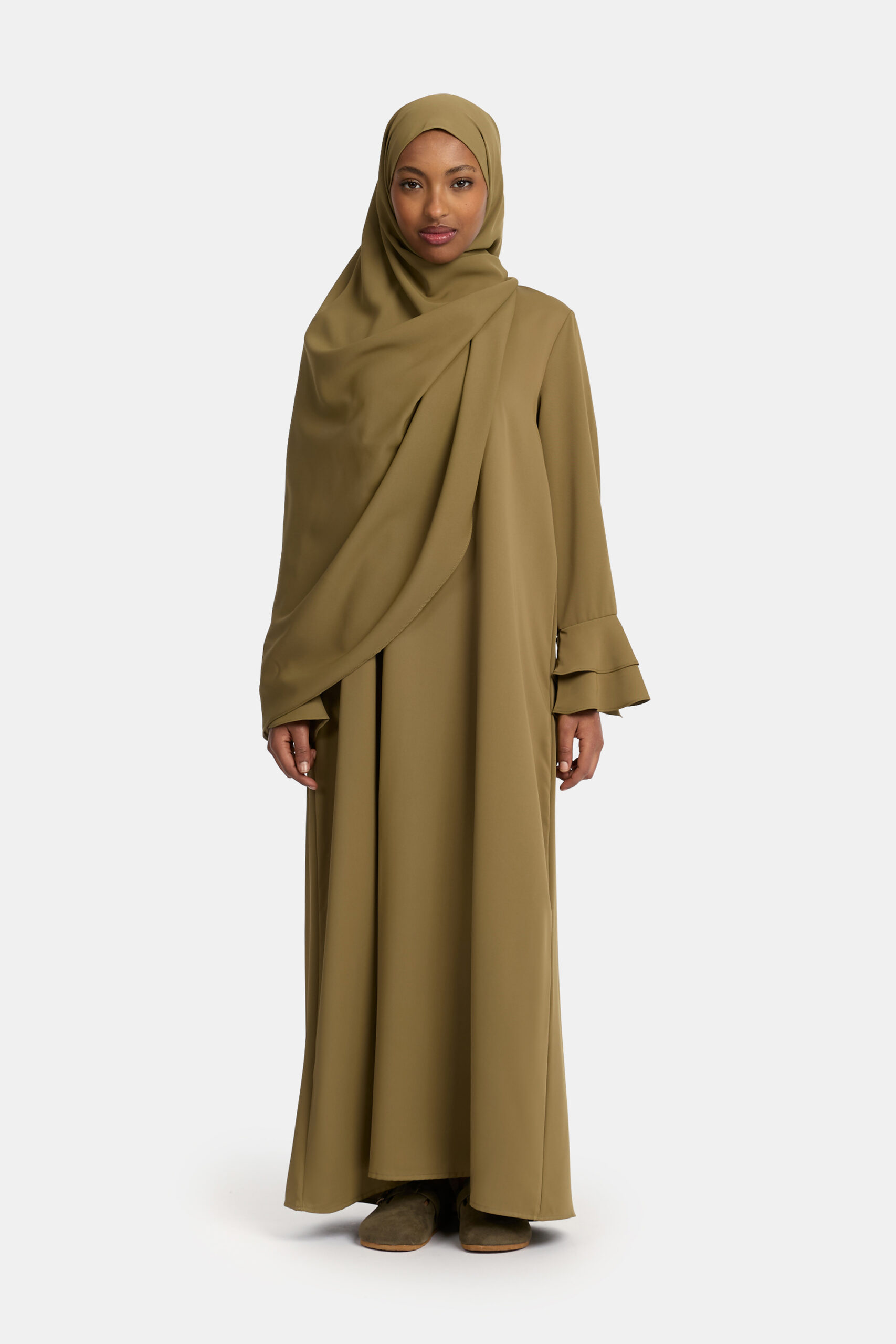 Double cute sleeve abaya Moss Khaki