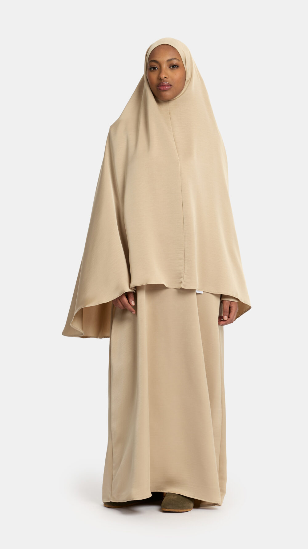 Heup khimar Satin Warm Taupe (Double cute sleeve)