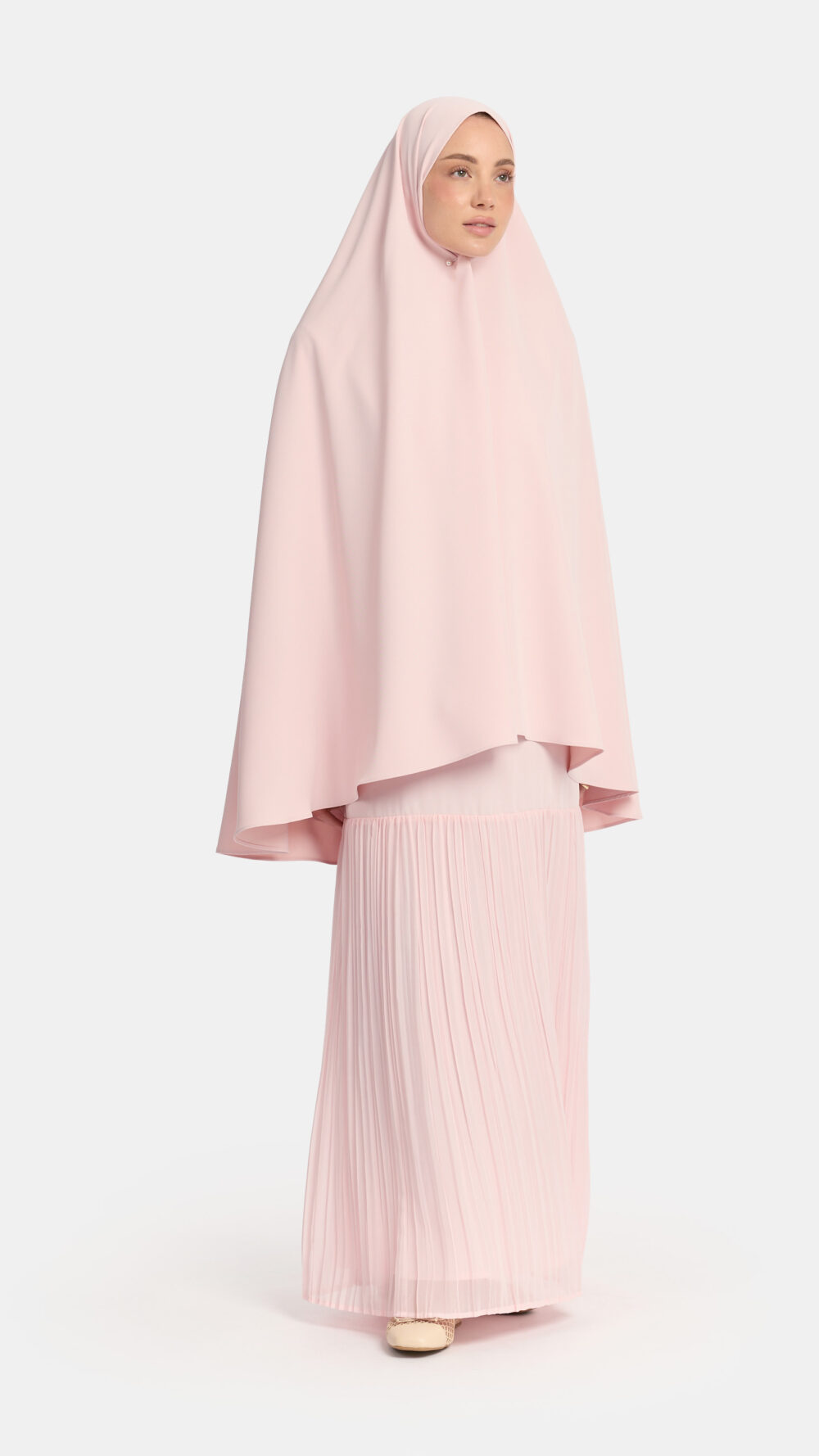 Khimar Powder Pink (Pleated skirt)