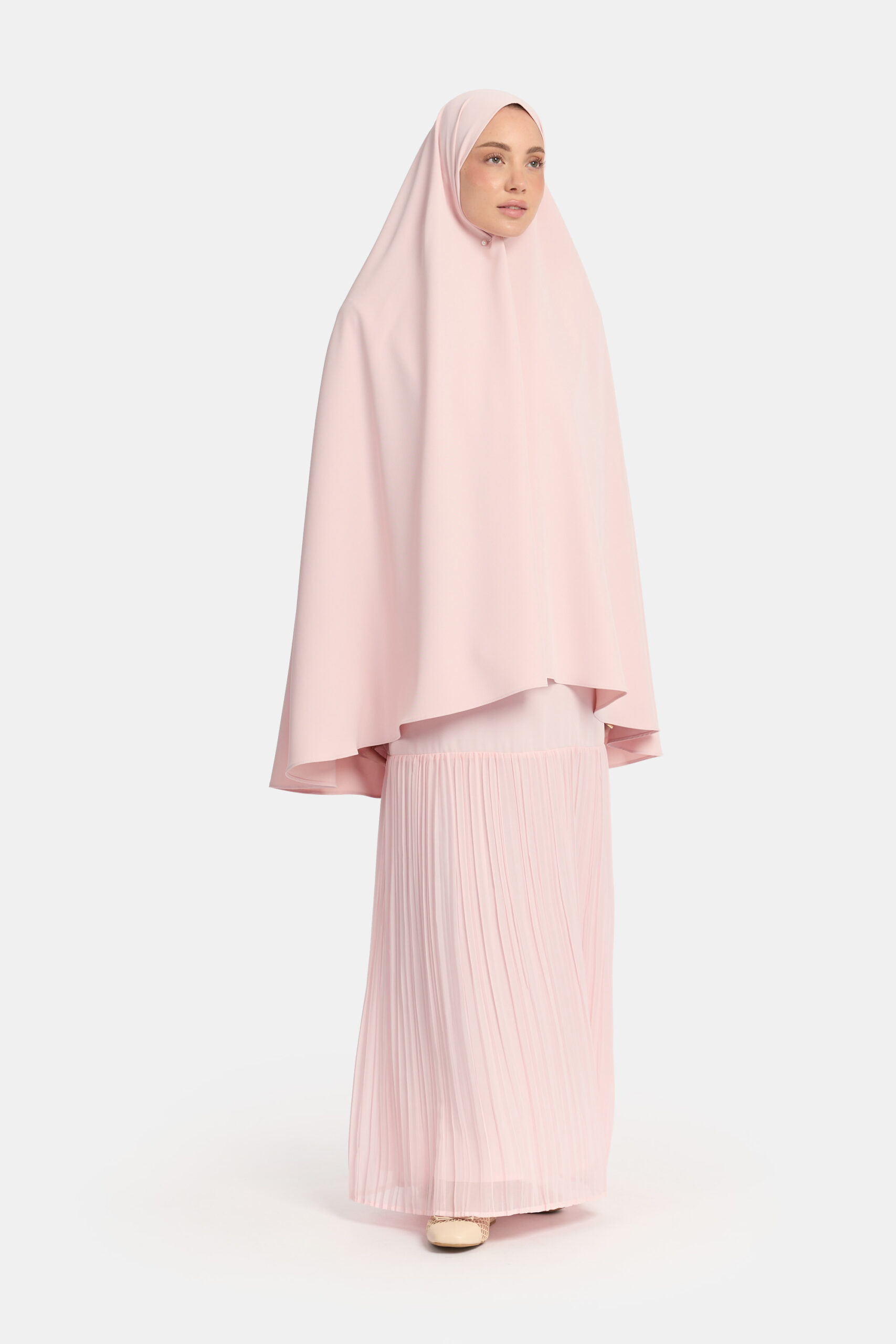 Khimar Powder Pink (Pleated skirt)