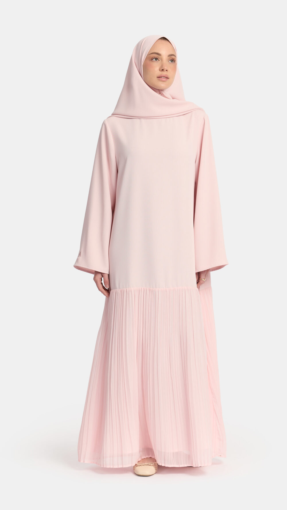 Pleated skirt abaya Powder Pink