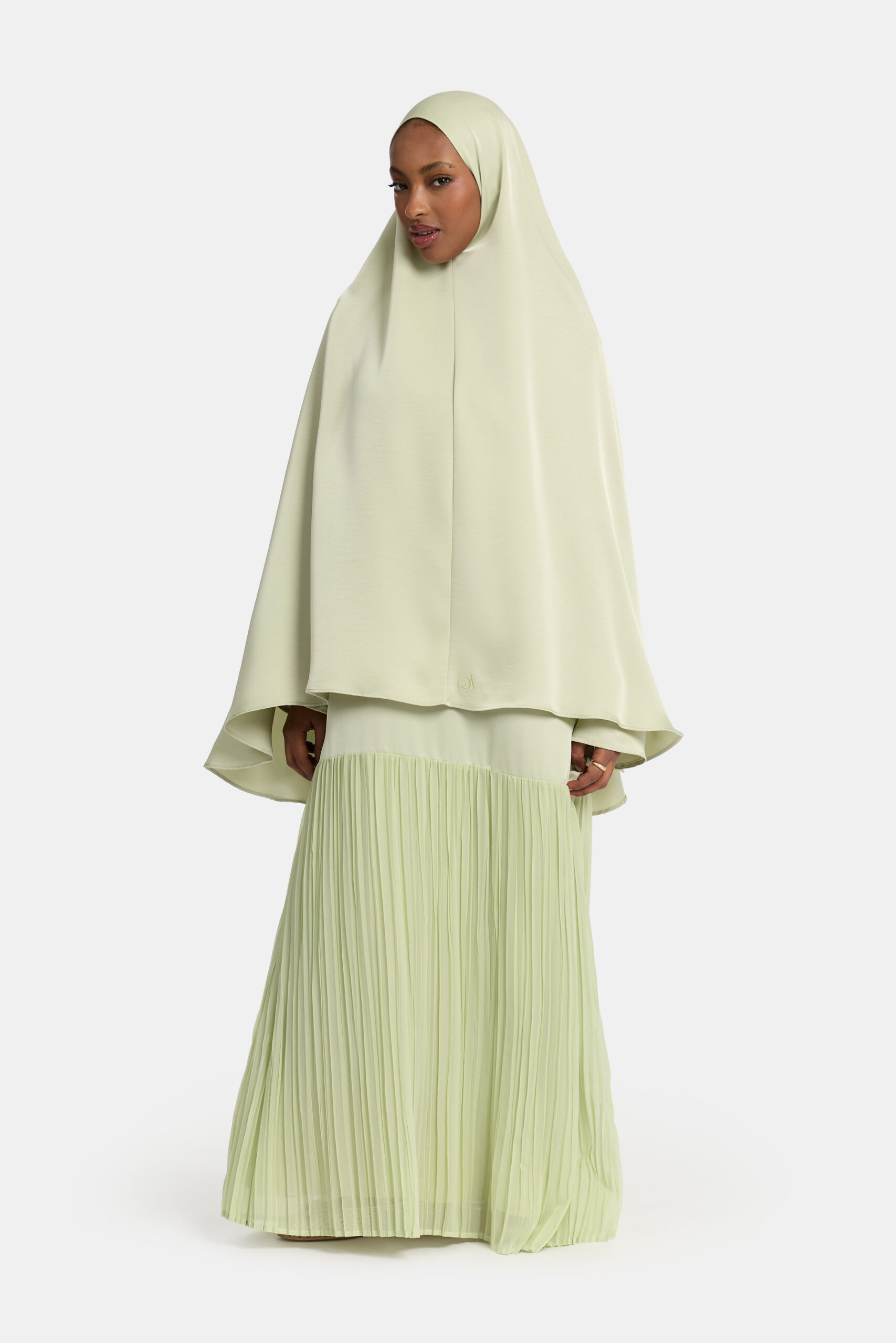 Khimar satin Pastel Sage (Pleated) - Afbeelding 2