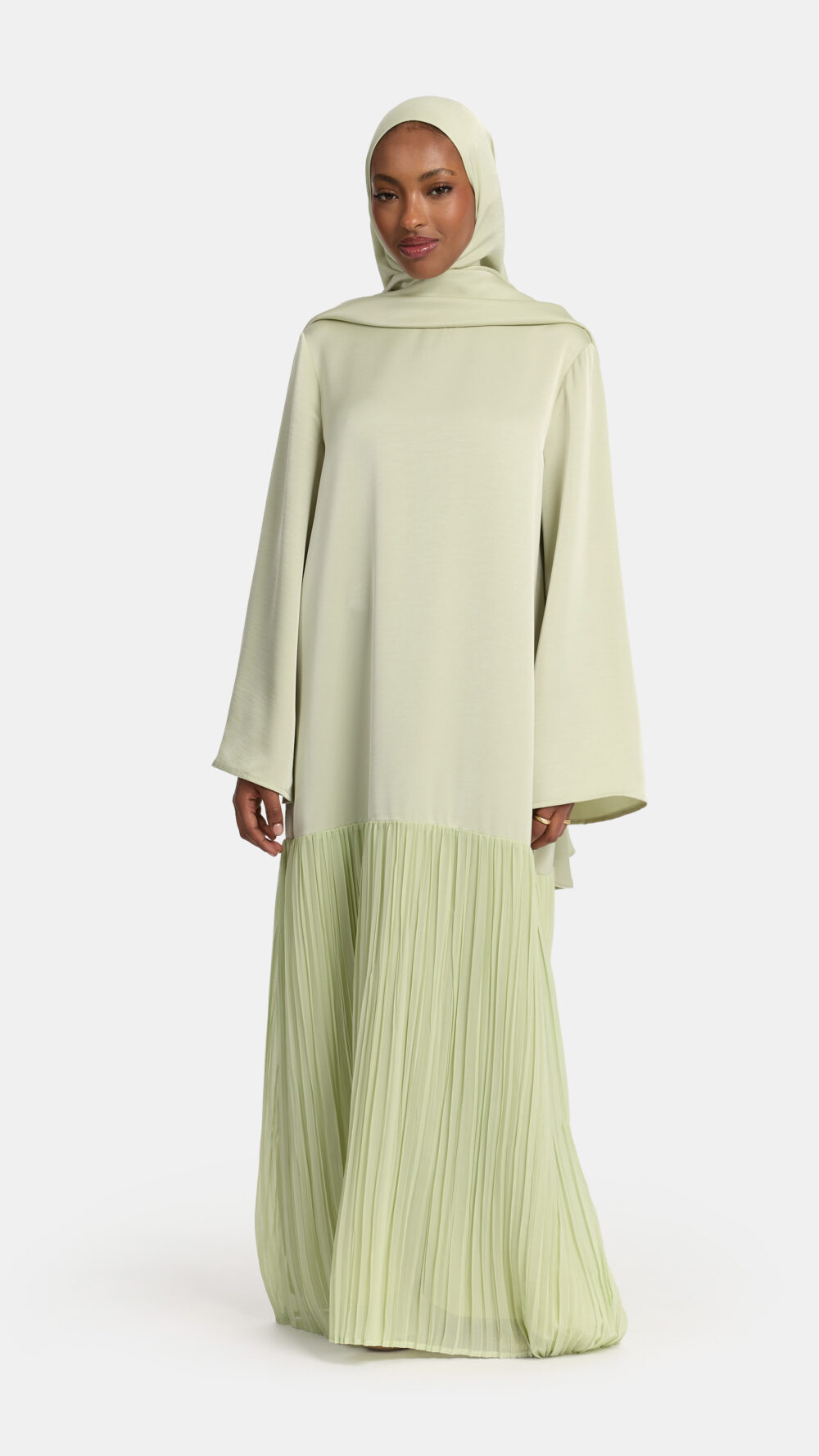 Pleated satin skirt abaya Pastel Sage